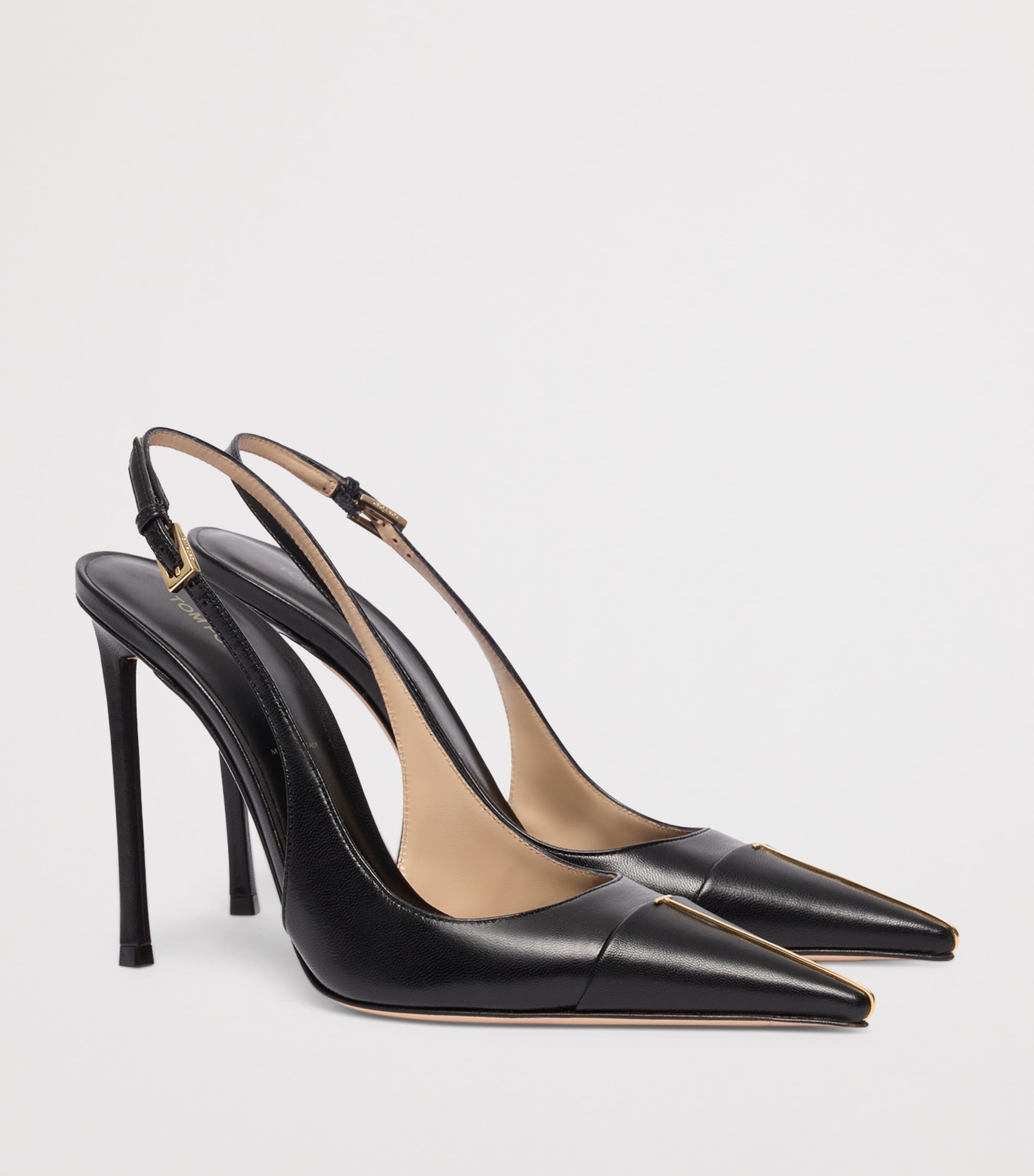 TOM FORD Womens Leather T Slingback Pumps Naa Image 3