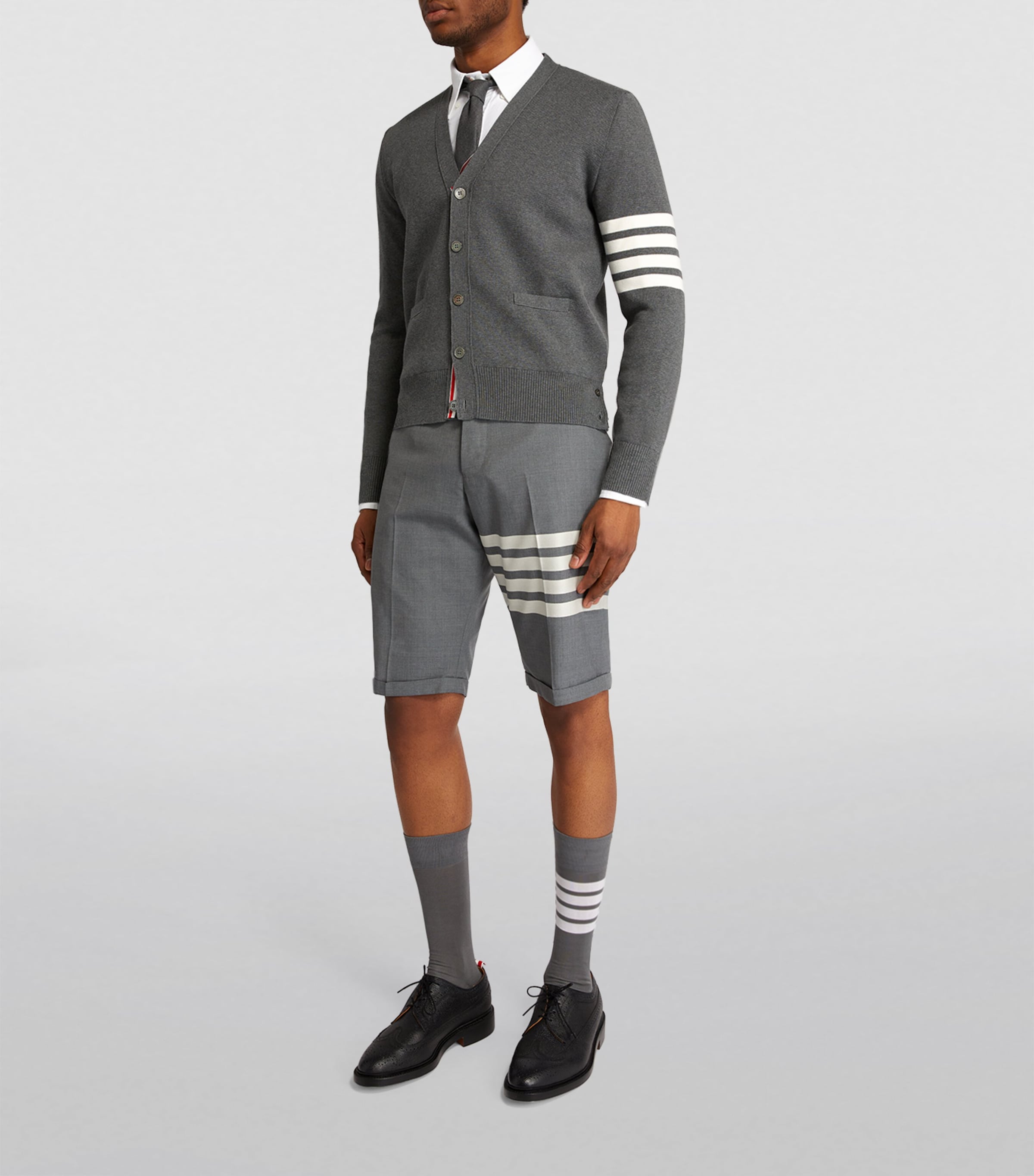 Cotton 4-Bar Stripe Cardigan MED GREY Image 2