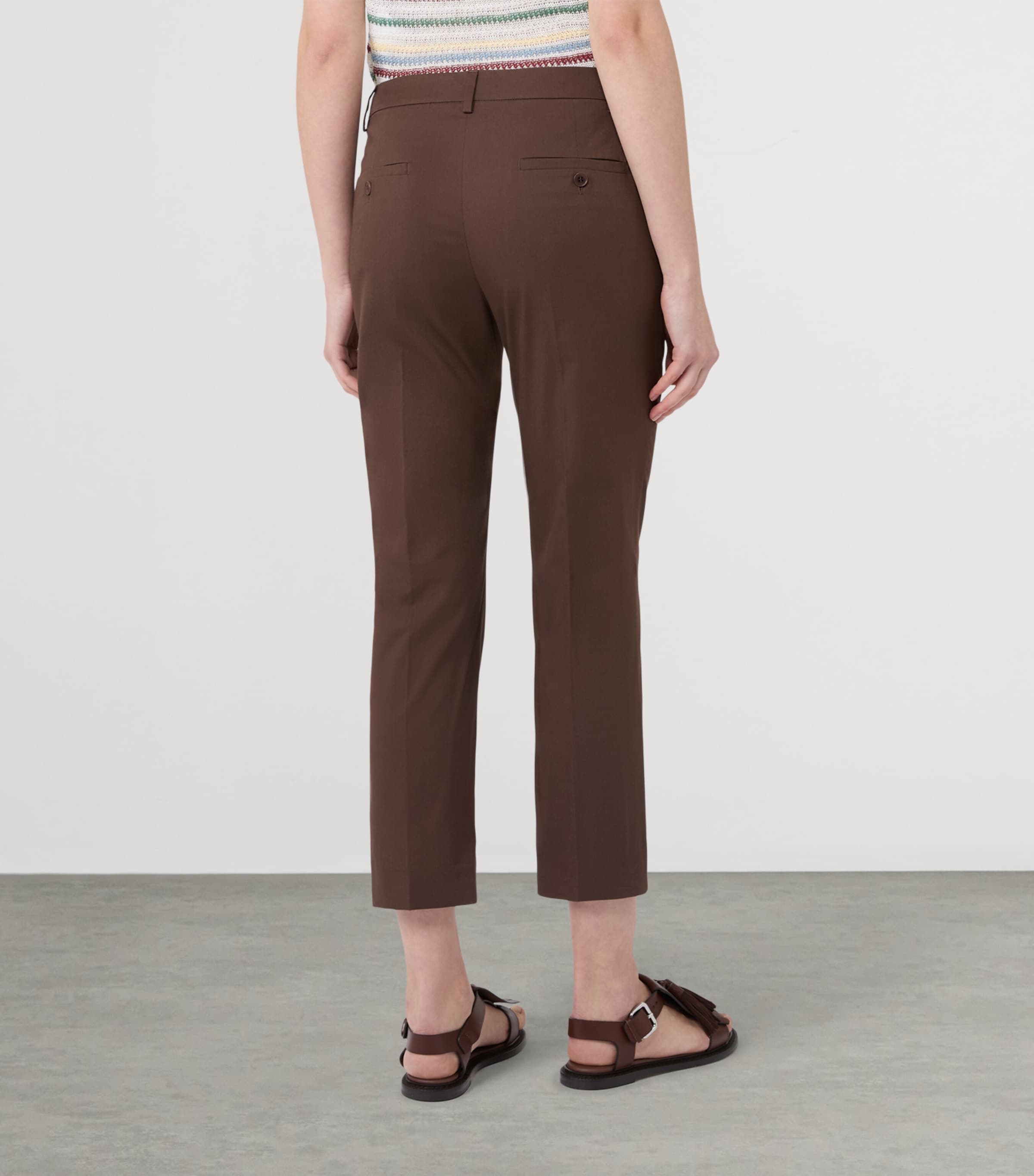 Weekend Max Mara Womens Cotton-Blend Cropped Slim Trousers Chocolate Image 3
