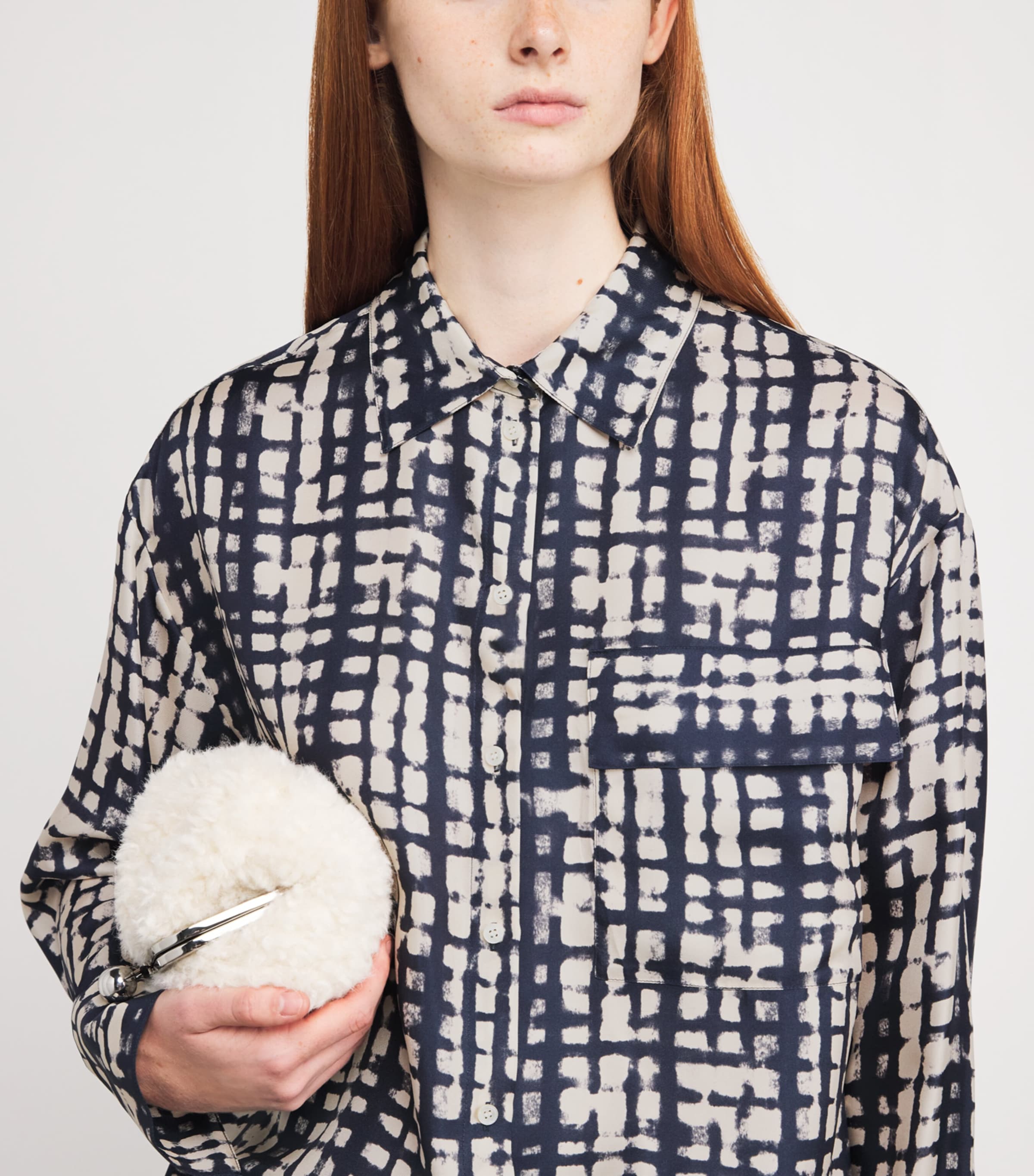 Silk Twill Printed Shirt WHITE Image 6
