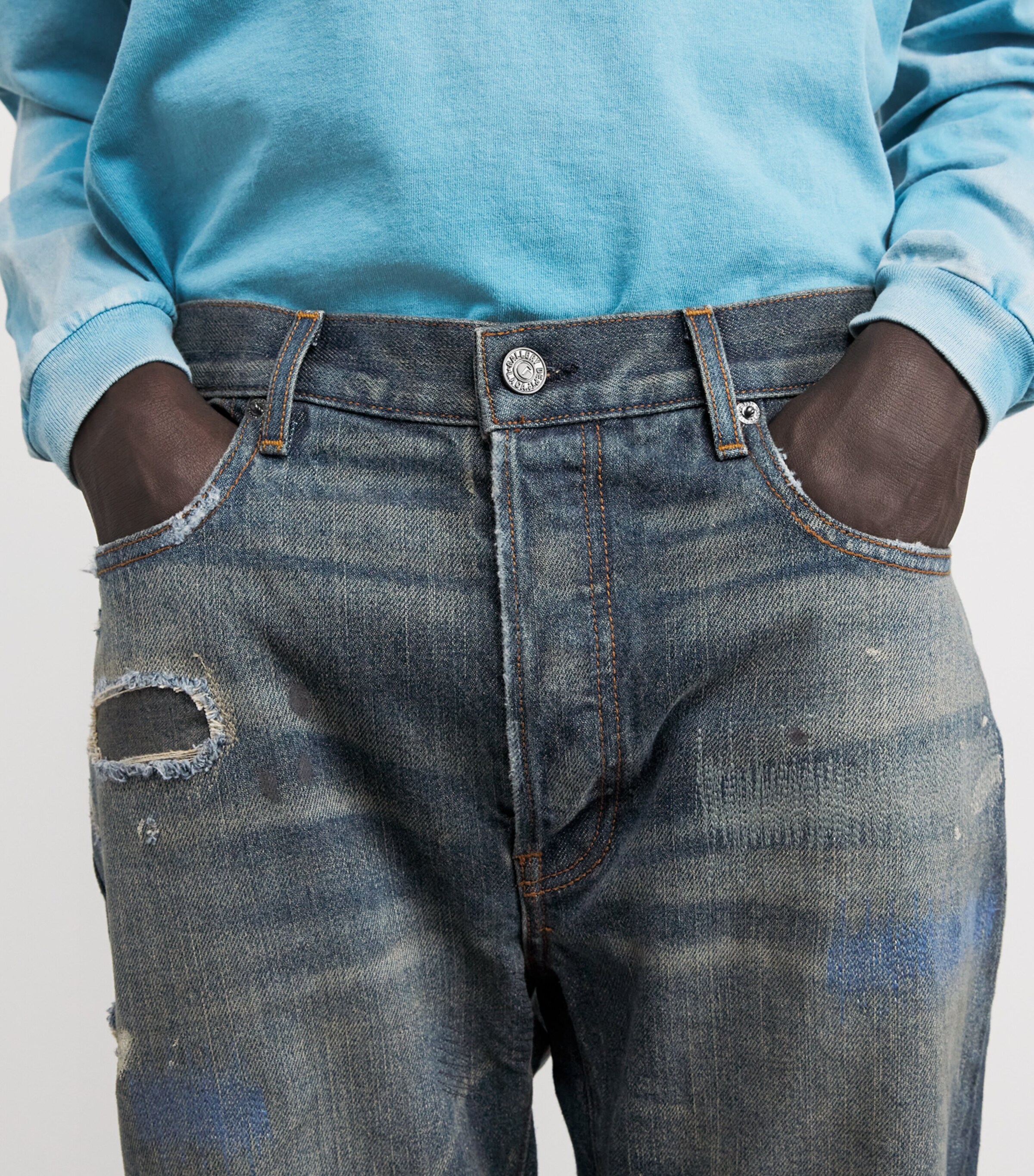 GALLERY DEPT. Mens Paint-Detail Starr 5001 Straight-Leg Jeans Dark Wash Image 6