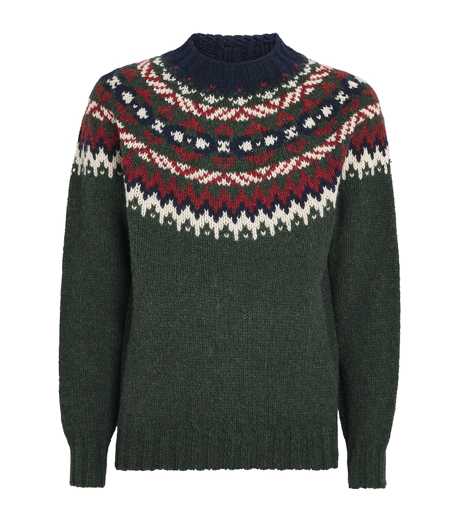Barbour Mens Wool Scottish-Made Fair Isle Sweater Green Image 1