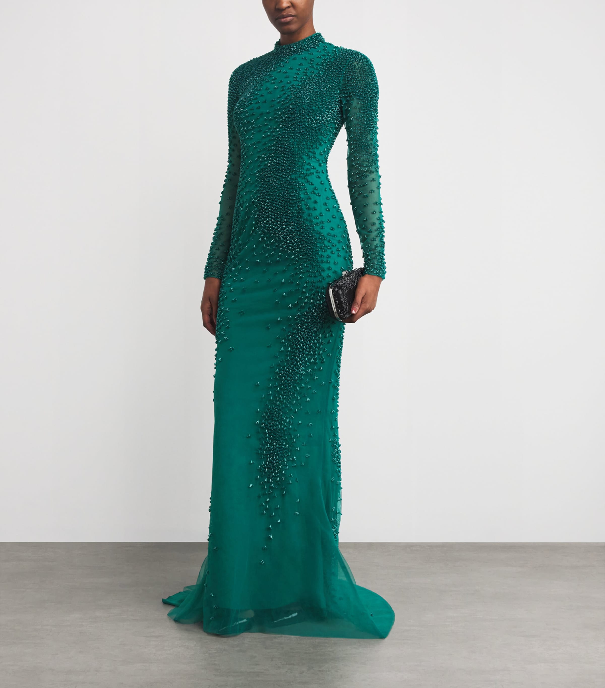 GEORGES HOBEIKA Womens Silk-Blend Beaded Gown Tpg Apln Grn Image 2
