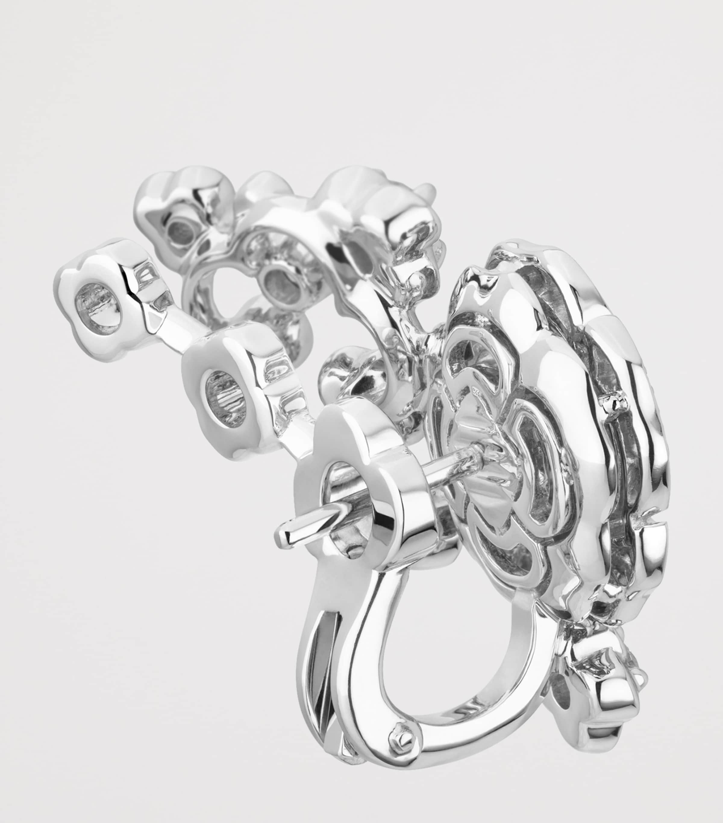 White Gold and Diamond Bouton de Camélia Crawling Earrings WHITE Image 3