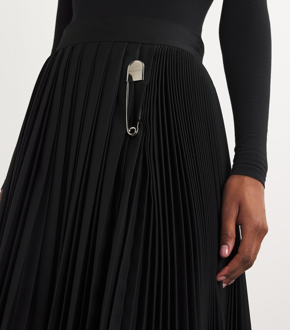 Laura Pitharas Womens Wool Contrast Pleated Skirt Solid Black Image 6