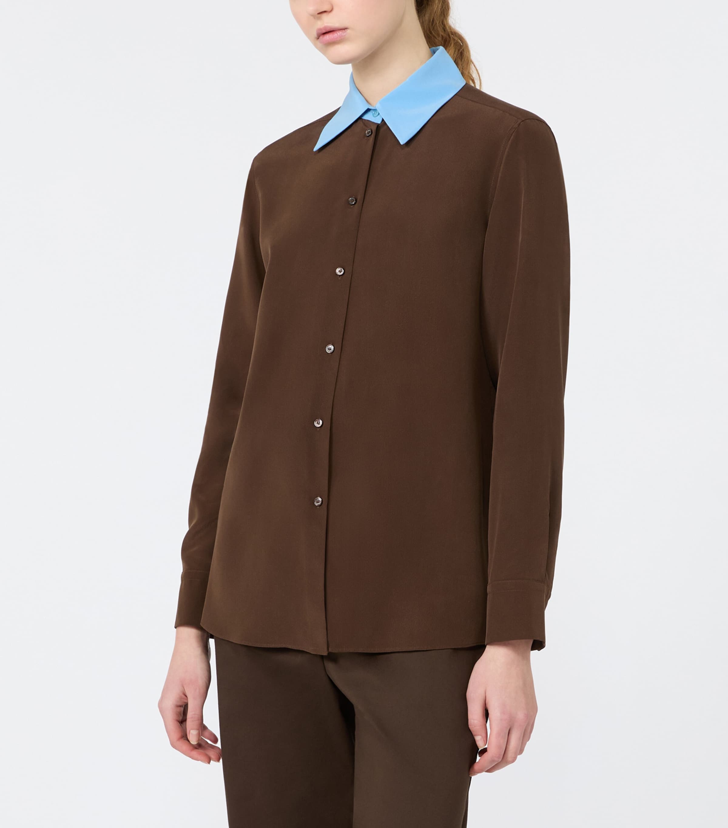 Weekend Max Mara Womens Silk Contrast Collar Shirt Brown Image 3