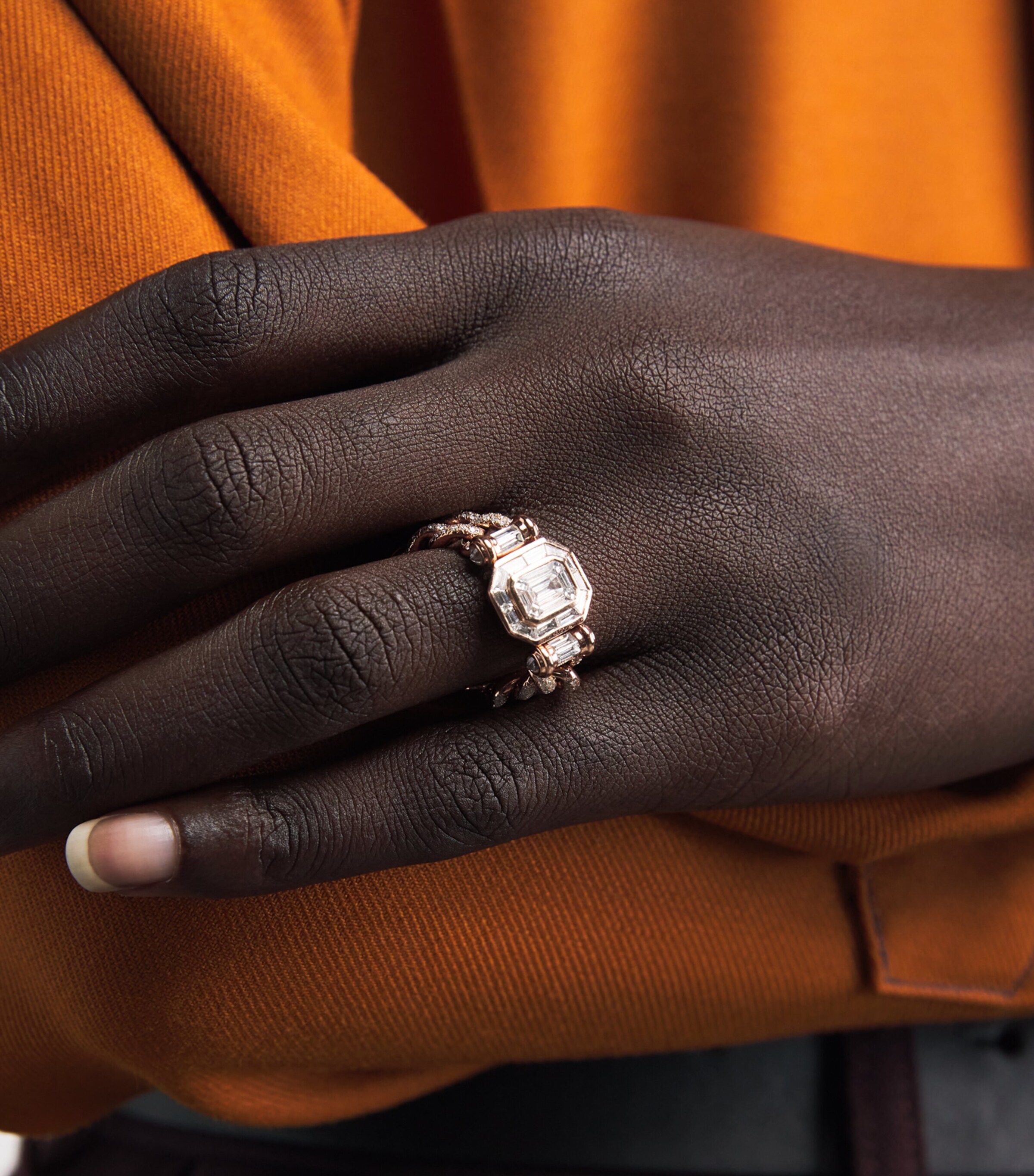 Rose Gold and Diamond Pavé Link Ring ROSE GOLD Image 2