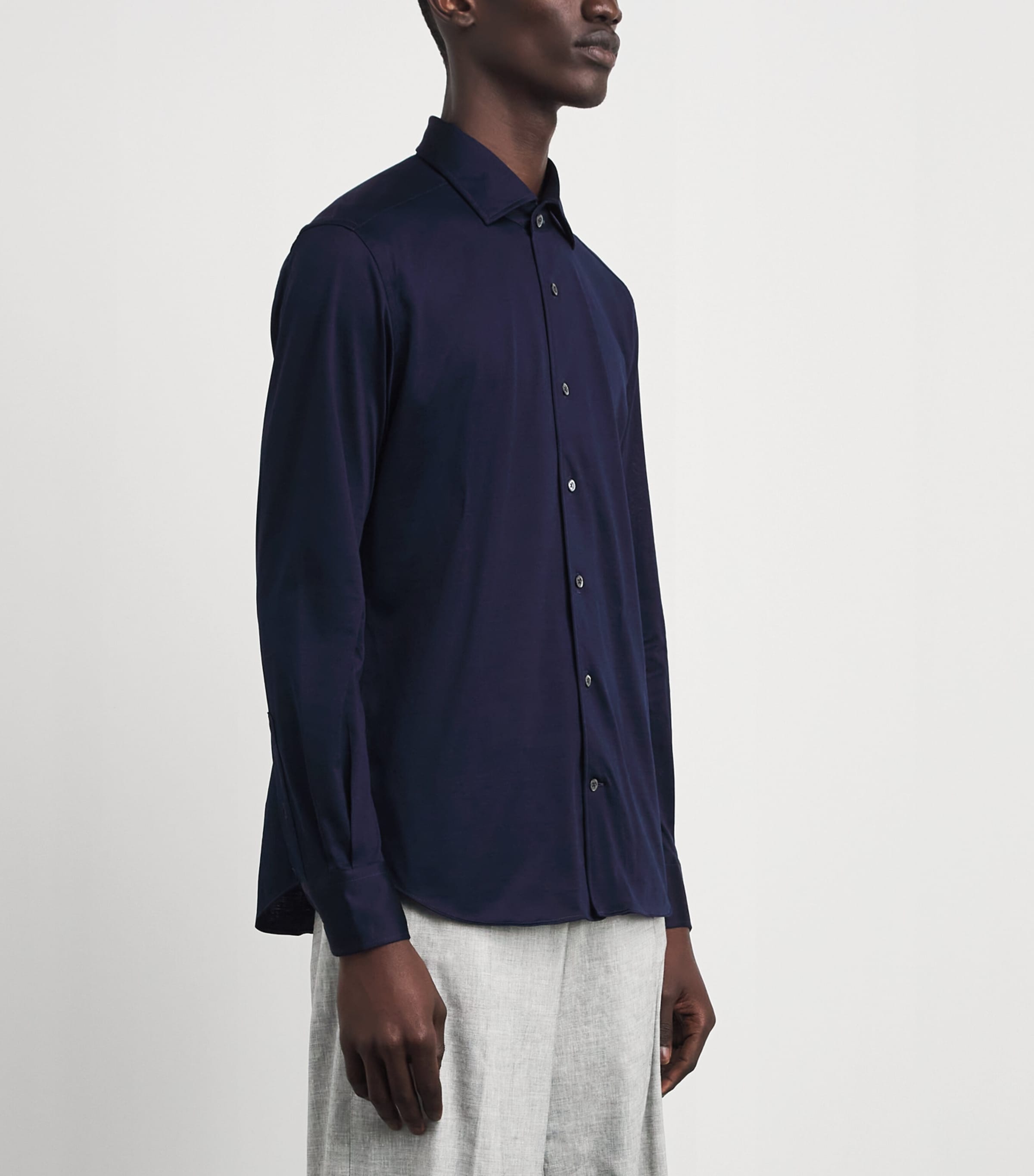Corneliani Mens Cotton Twill Long-Sleeve Shirt Navy Blue Image 4