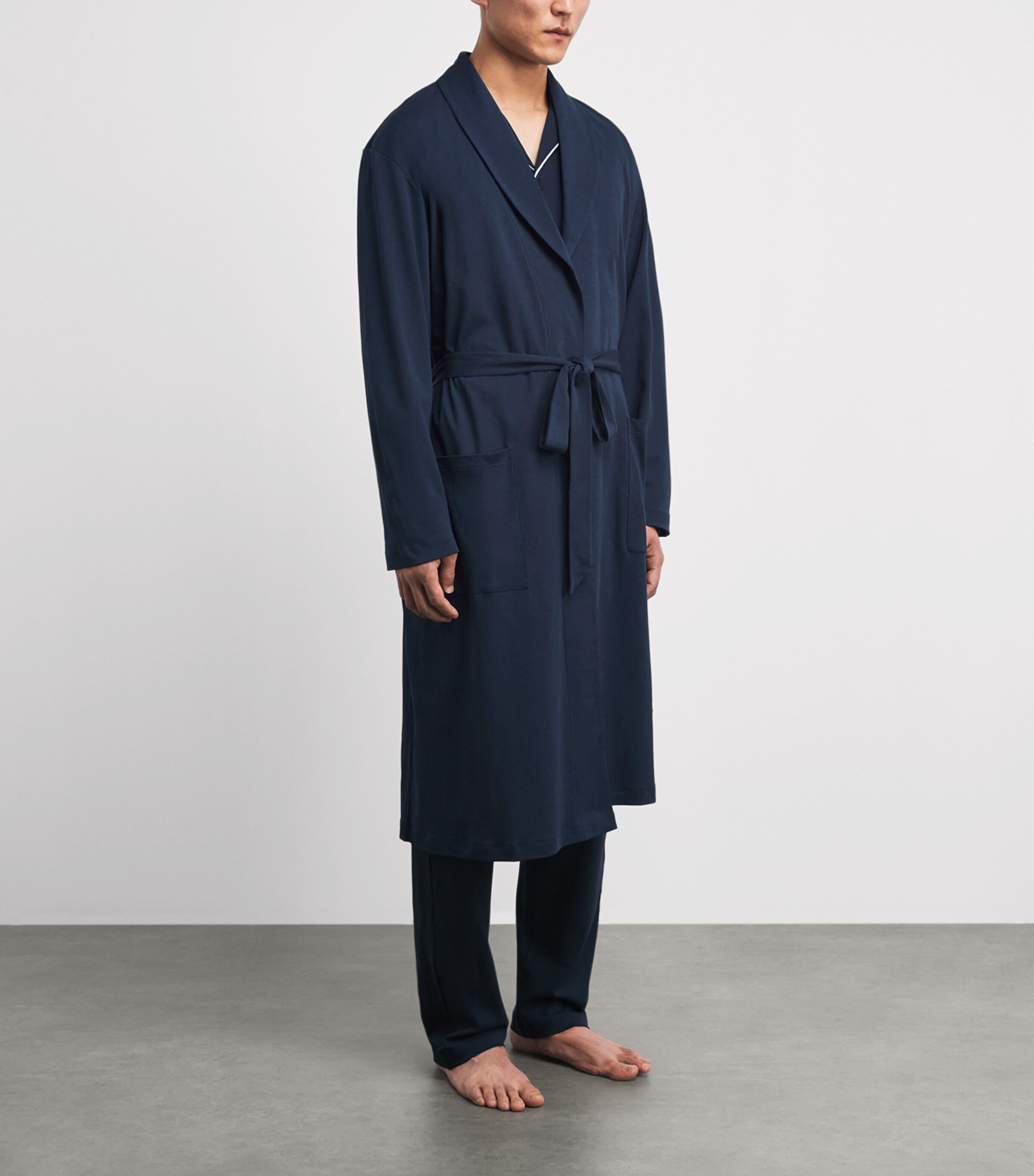 Hanro Mens Cotton Night & Day Robe Deep Navy Image 4