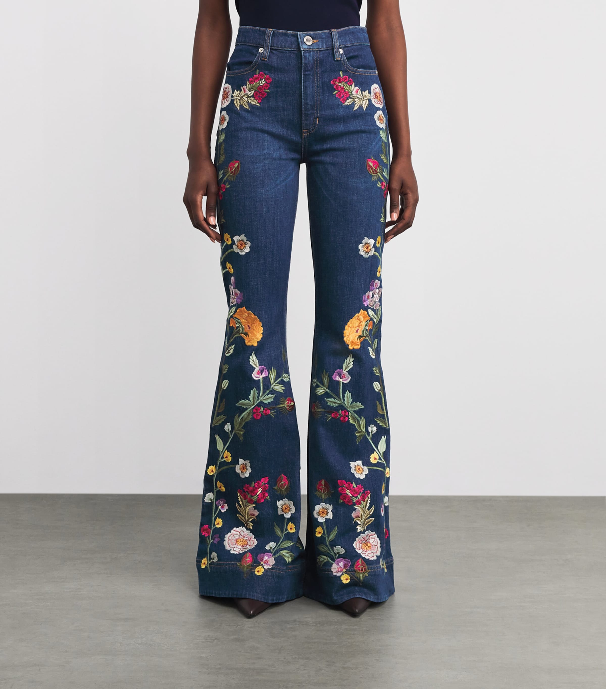 Alice+Olivia Womens Embroidered Beautiful Bootcut Jeans Drk Mlti Image 3