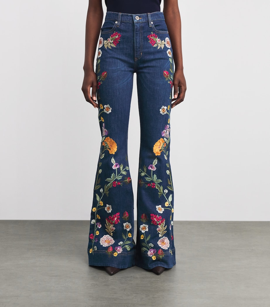 Alice+Olivia Womens Embroidered Beautiful Bootcut Jeans Drk Mlti Image 3