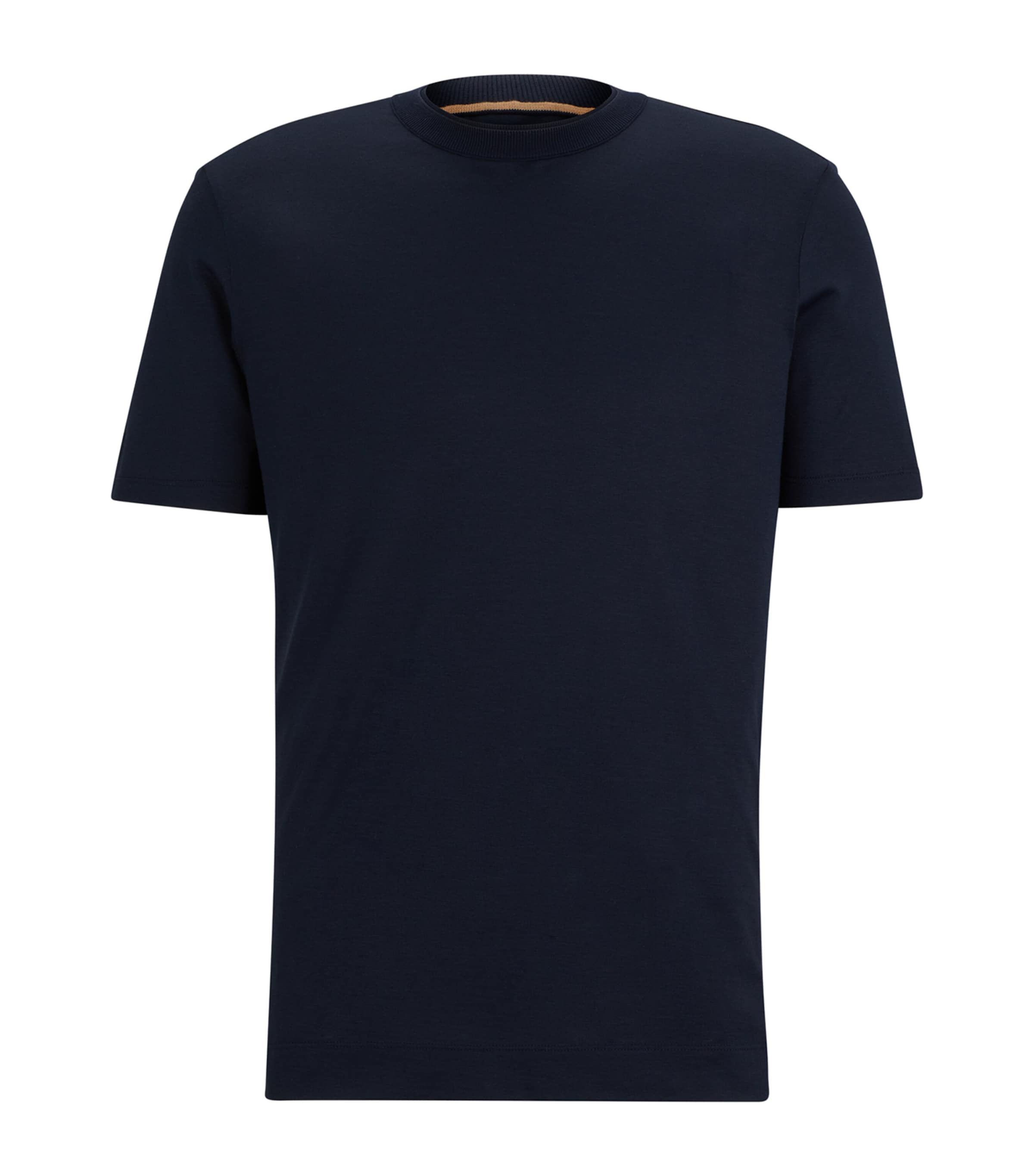 Hugo Boss Cotton-silk T-shirt With Fineline Stripes And Double Collar In Blue