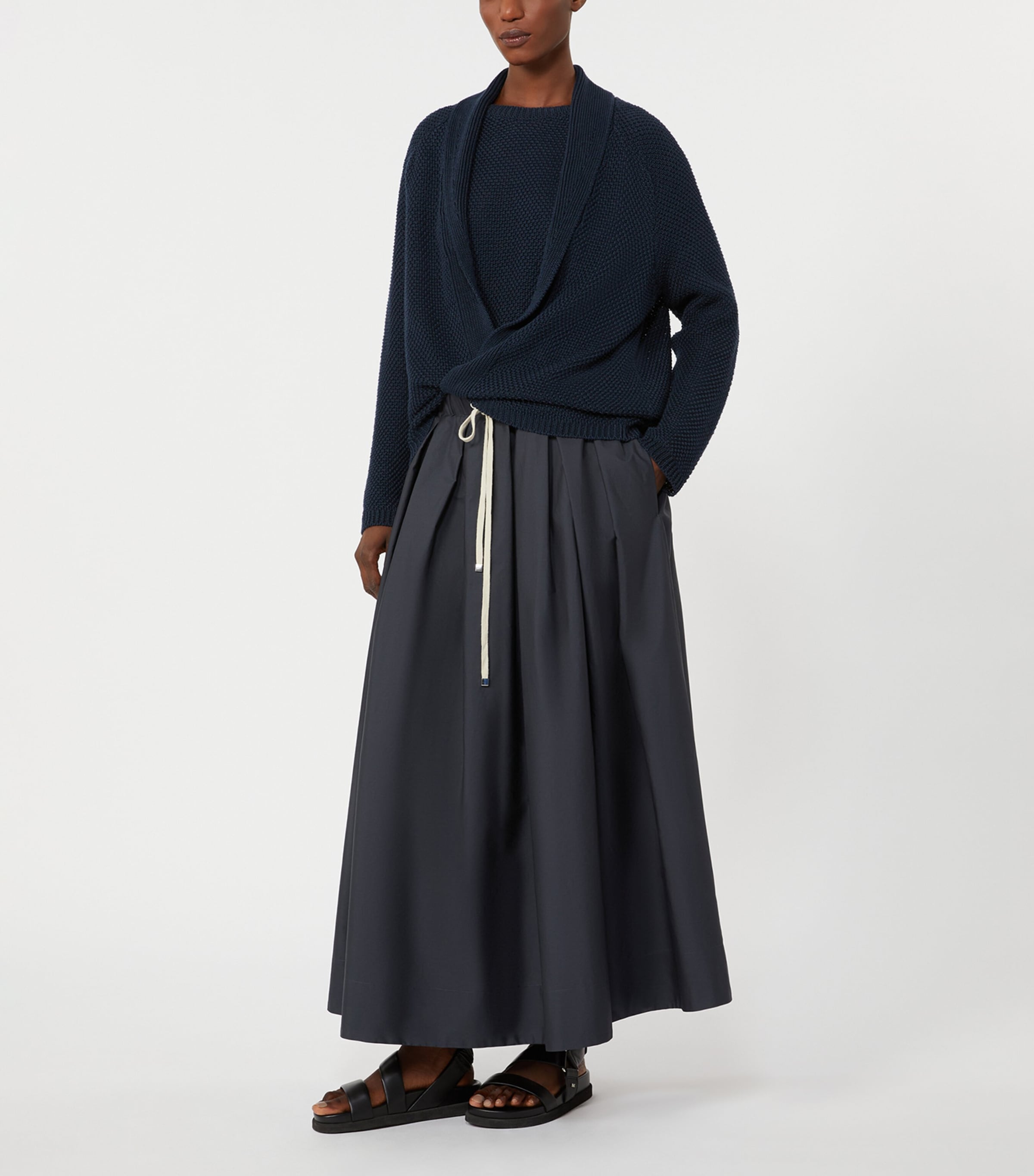 Max Mara Womens Cotton Pleated Pineta Midi Skirt Ultramarine Image 2