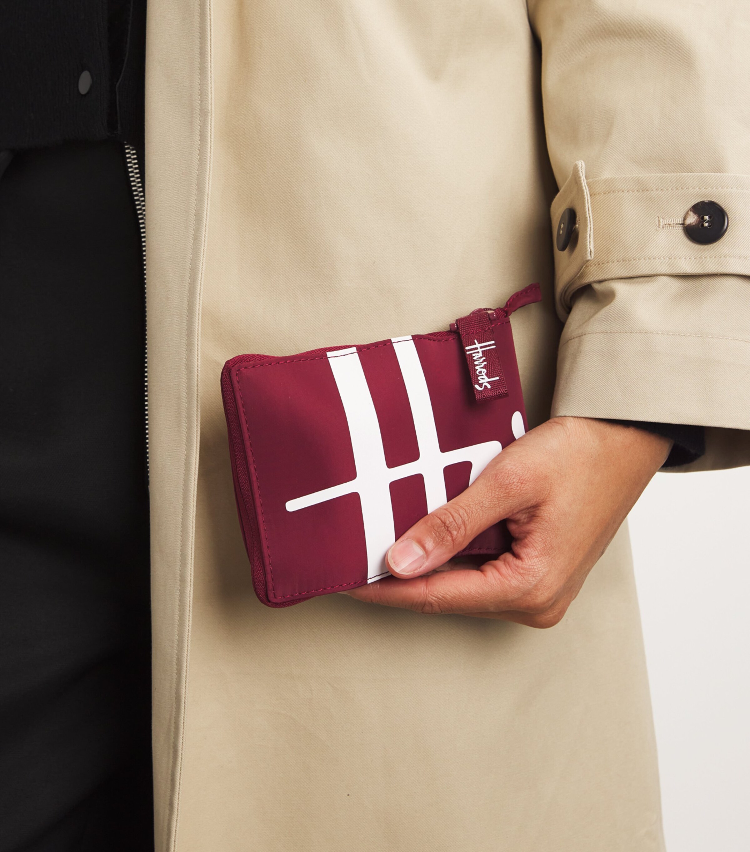 Harrods Logo Pocket Shopper Bag Berry Image 7