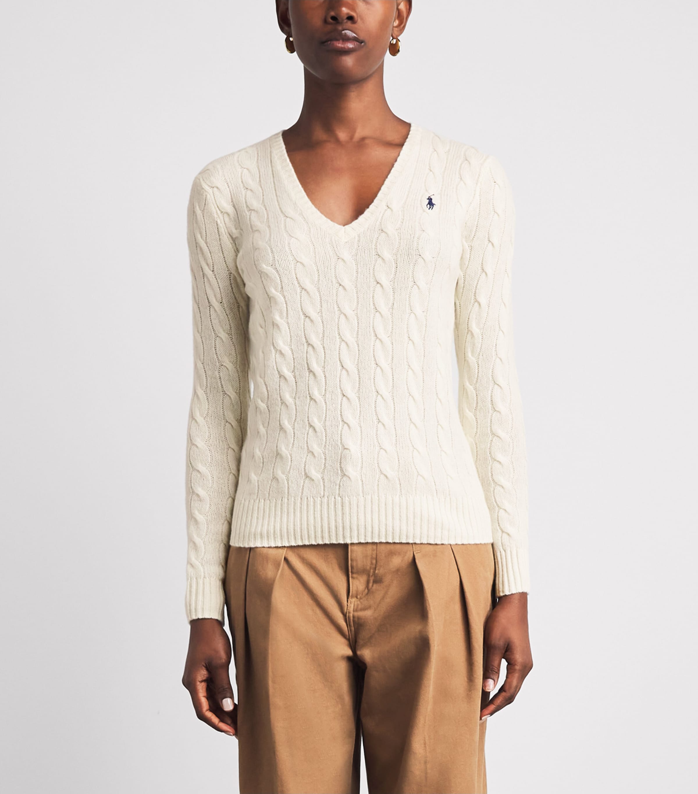 Polo Ralph Lauren Womens Wool-Cashmere Cable-Knit Kimberly Sweater Cream Image 4