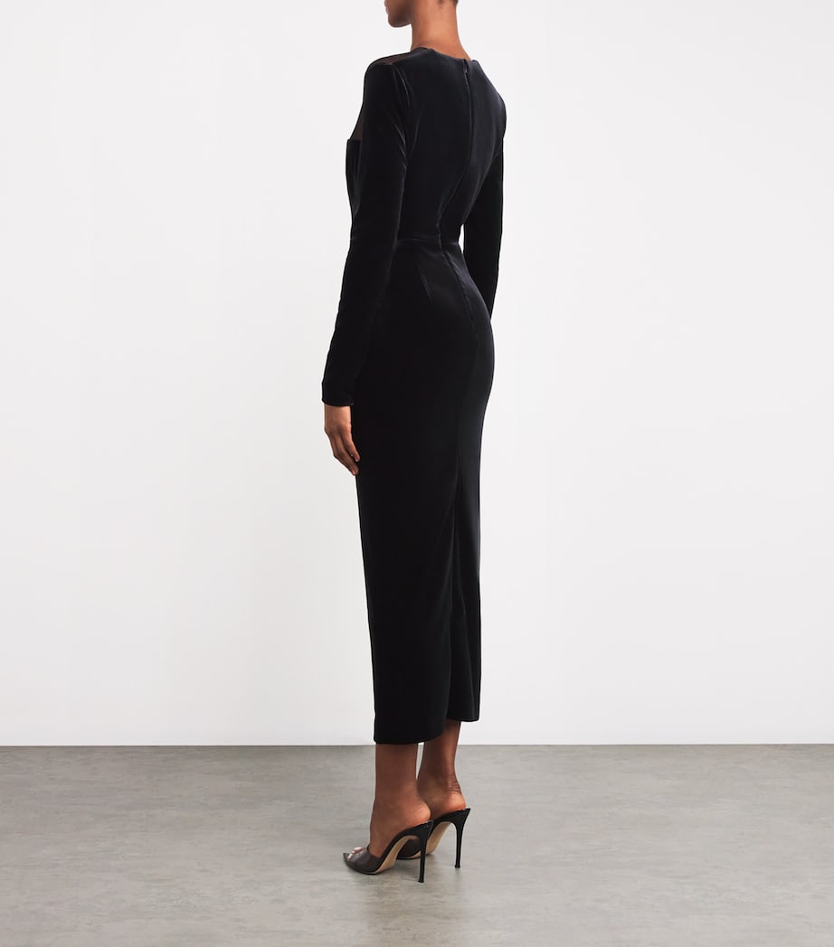 Alex Perry Womens Velvet Mesh-Detail Midi Dress Black Image 3