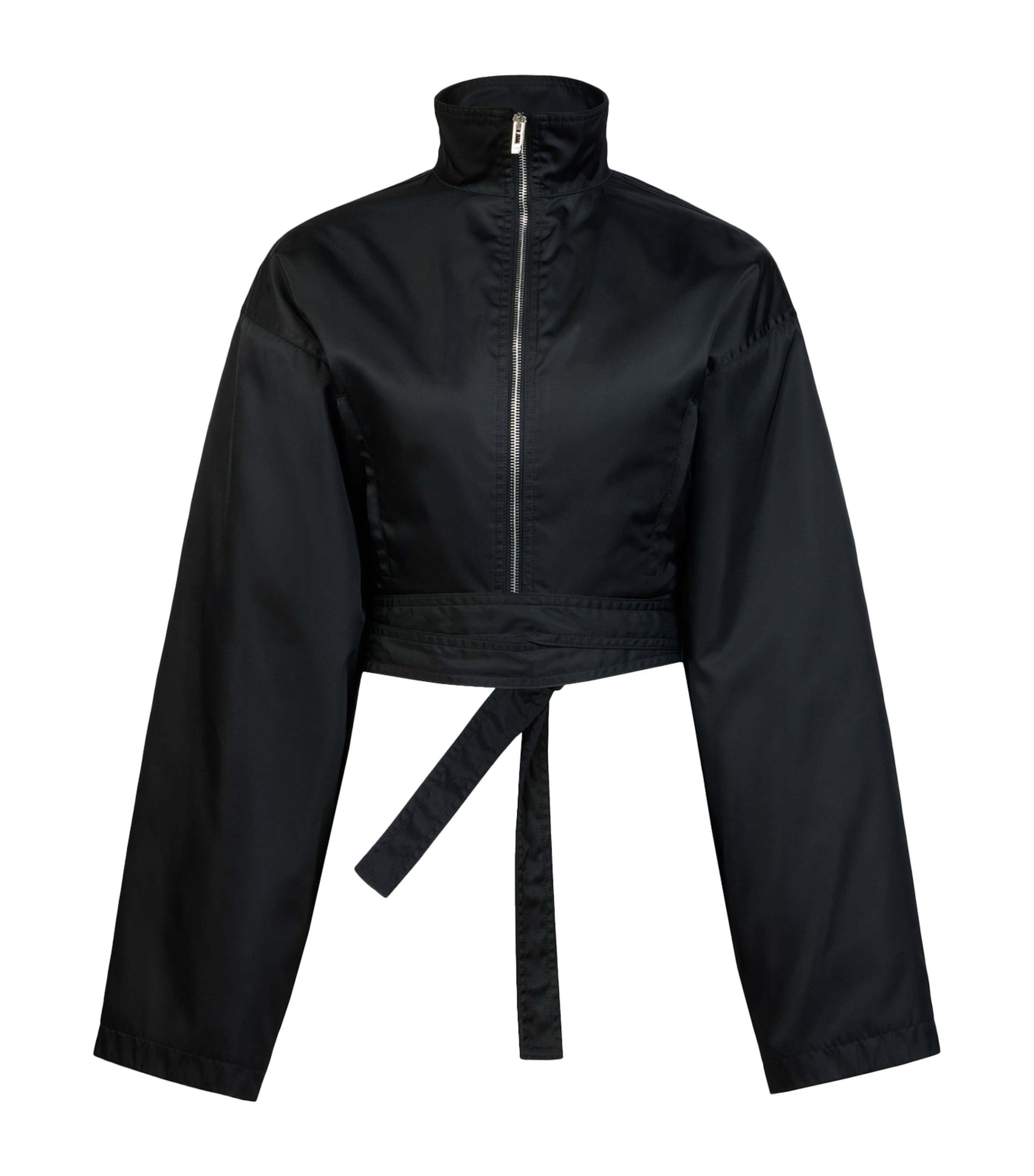 Alaïa Womens Taffeta Cropped Bomber Jacket Black Image 1