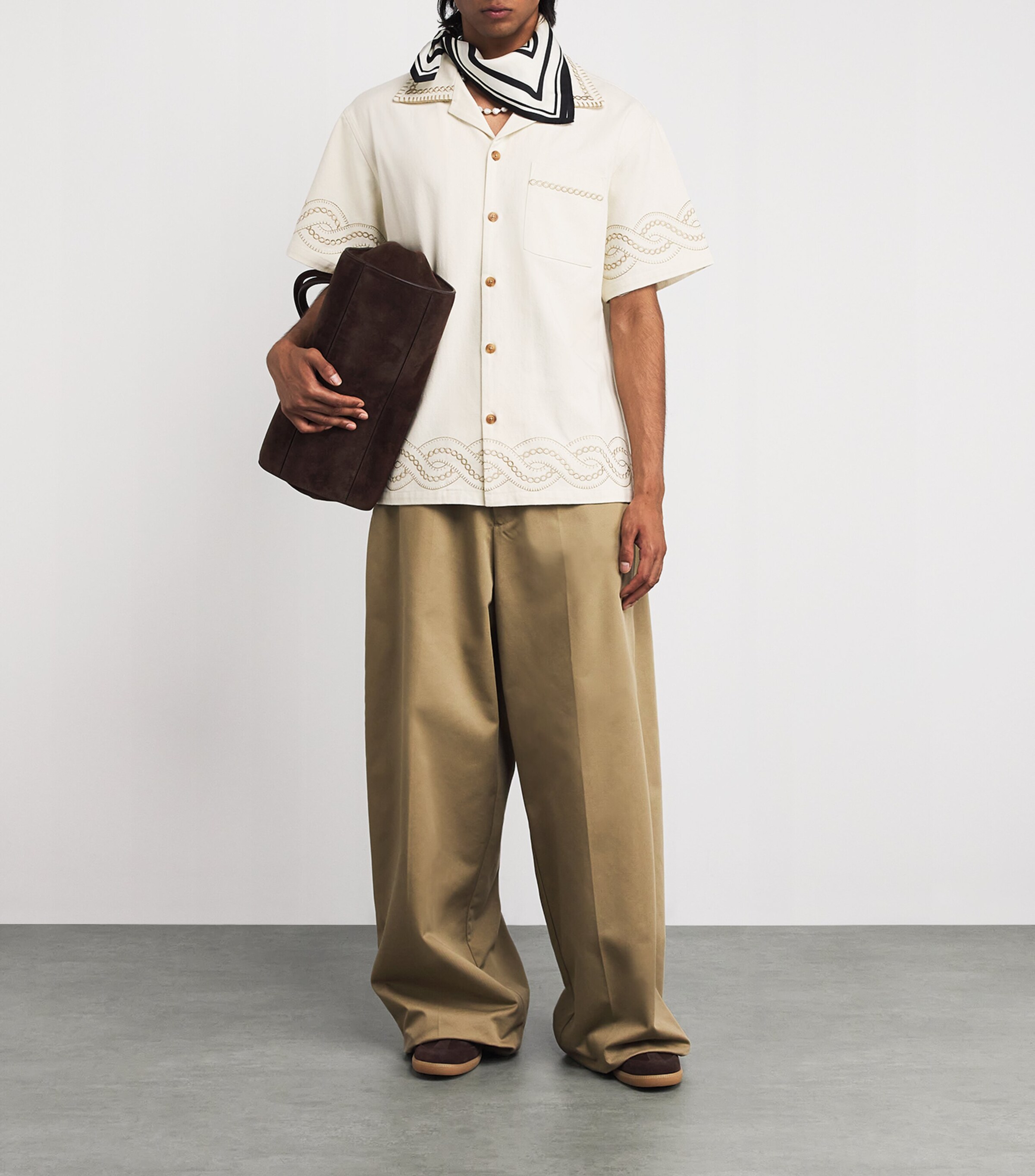 Drôle De Monsieur Mens Cotton Braid-Embroidery Short-Sleeve Shirt Cm / Cream Image 2