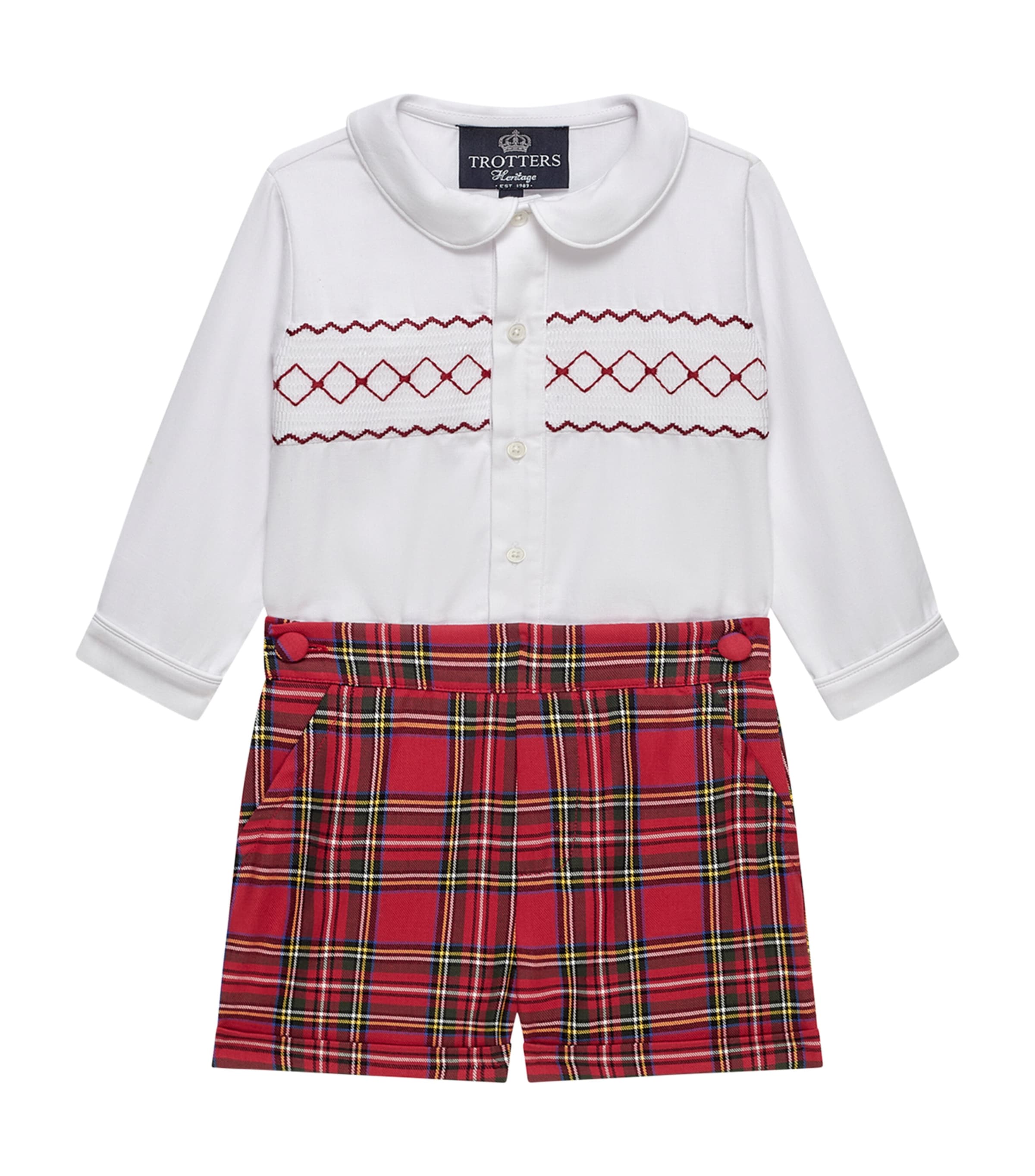 Trotters Kids' Rupert Shirt And Shorts Set In White