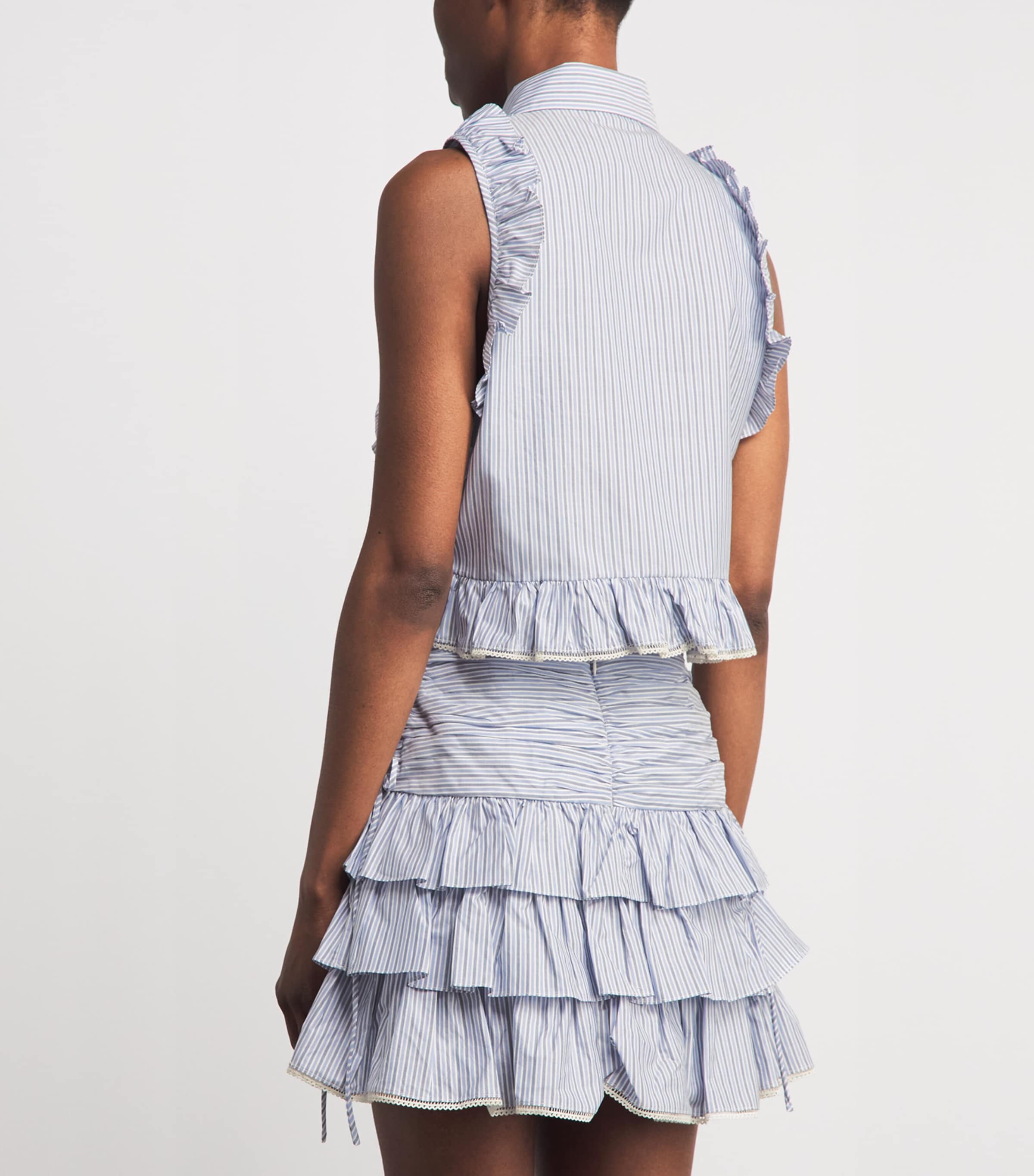 Sandro Paris Womens Cotton Stripe Ruffled Shirt Bleu / Marine Image 5