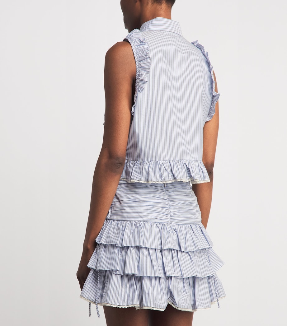 Sandro Paris Womens Cotton Stripe Ruffled Shirt Bleu / Marine Image 5