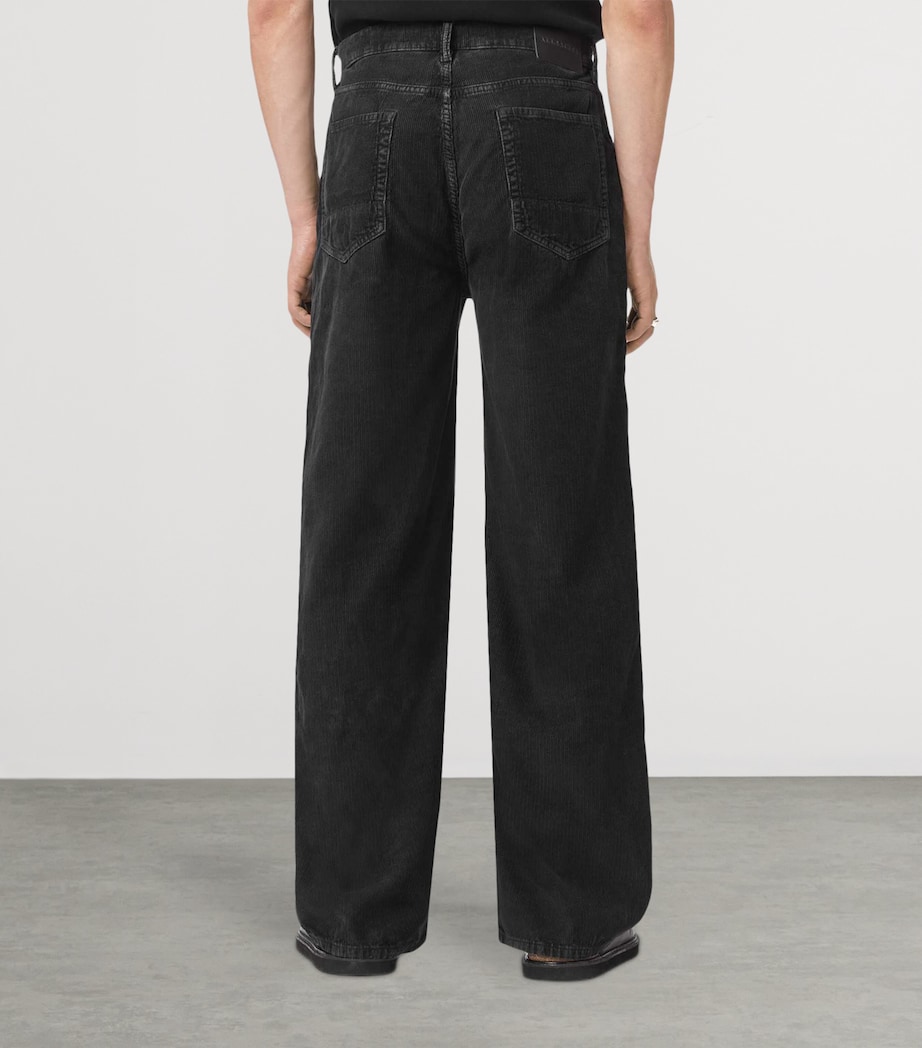AllSaints Mens Croduroy Lenny Wide-Leg Jeans Navy Blue Image 4