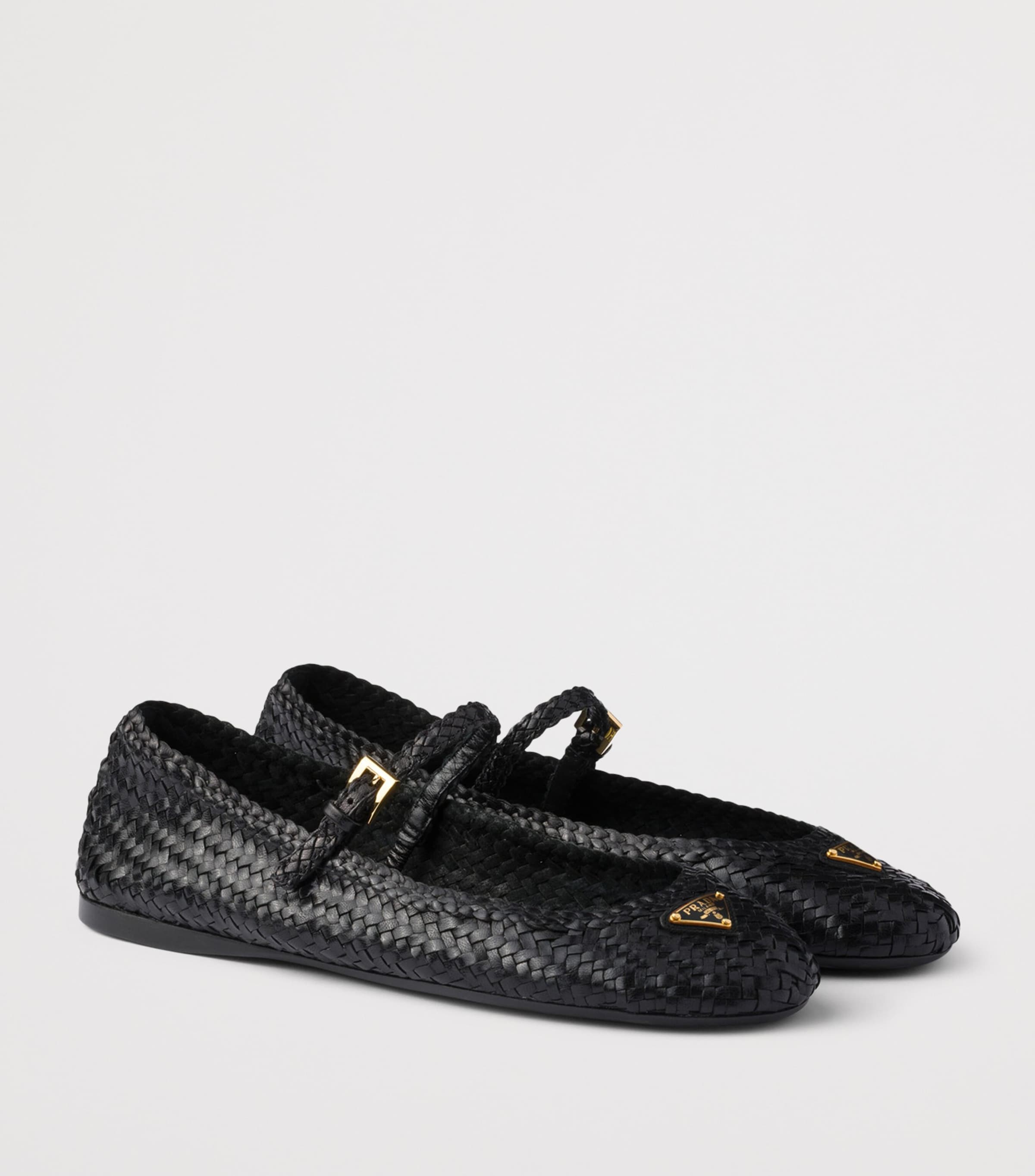 Prada Woven Leather Ballet Flats Black Image 3
