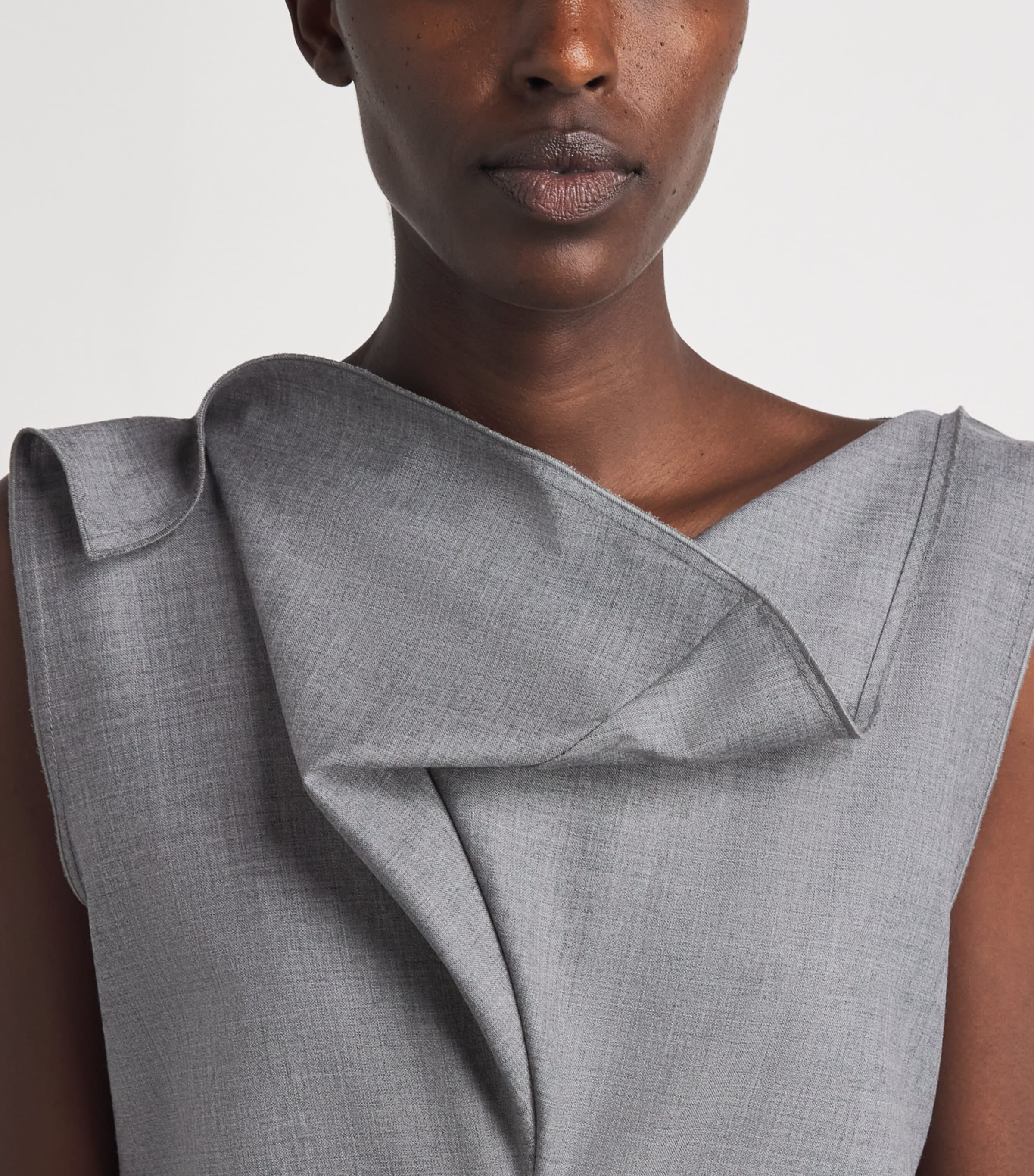 Victoria Beckham Womens Wool Draped Tailored Midi Dress Gry Mlng Image 3