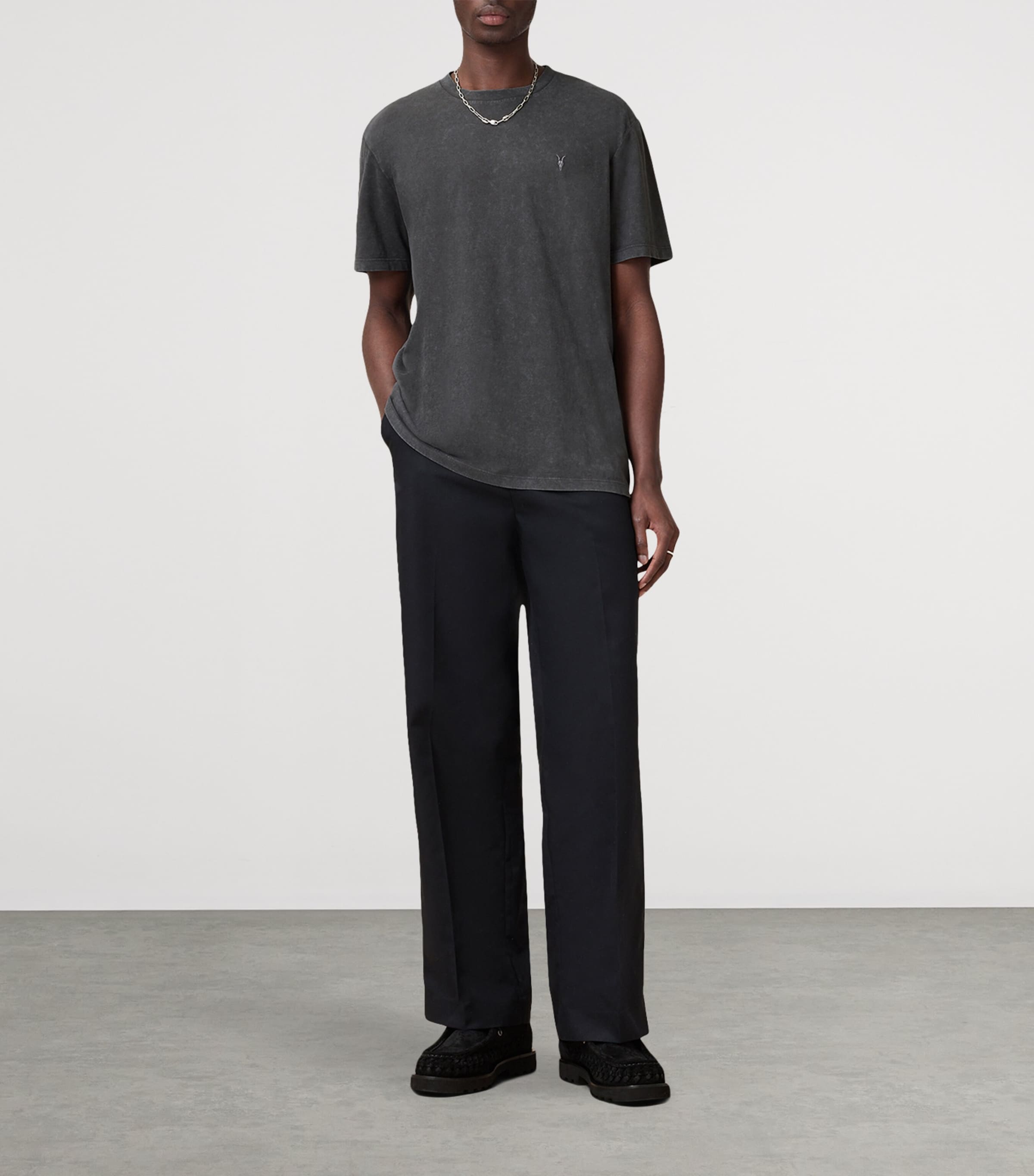 AllSaints Mens Organic Cotton Saka T-Shirt Washed Black Image 2
