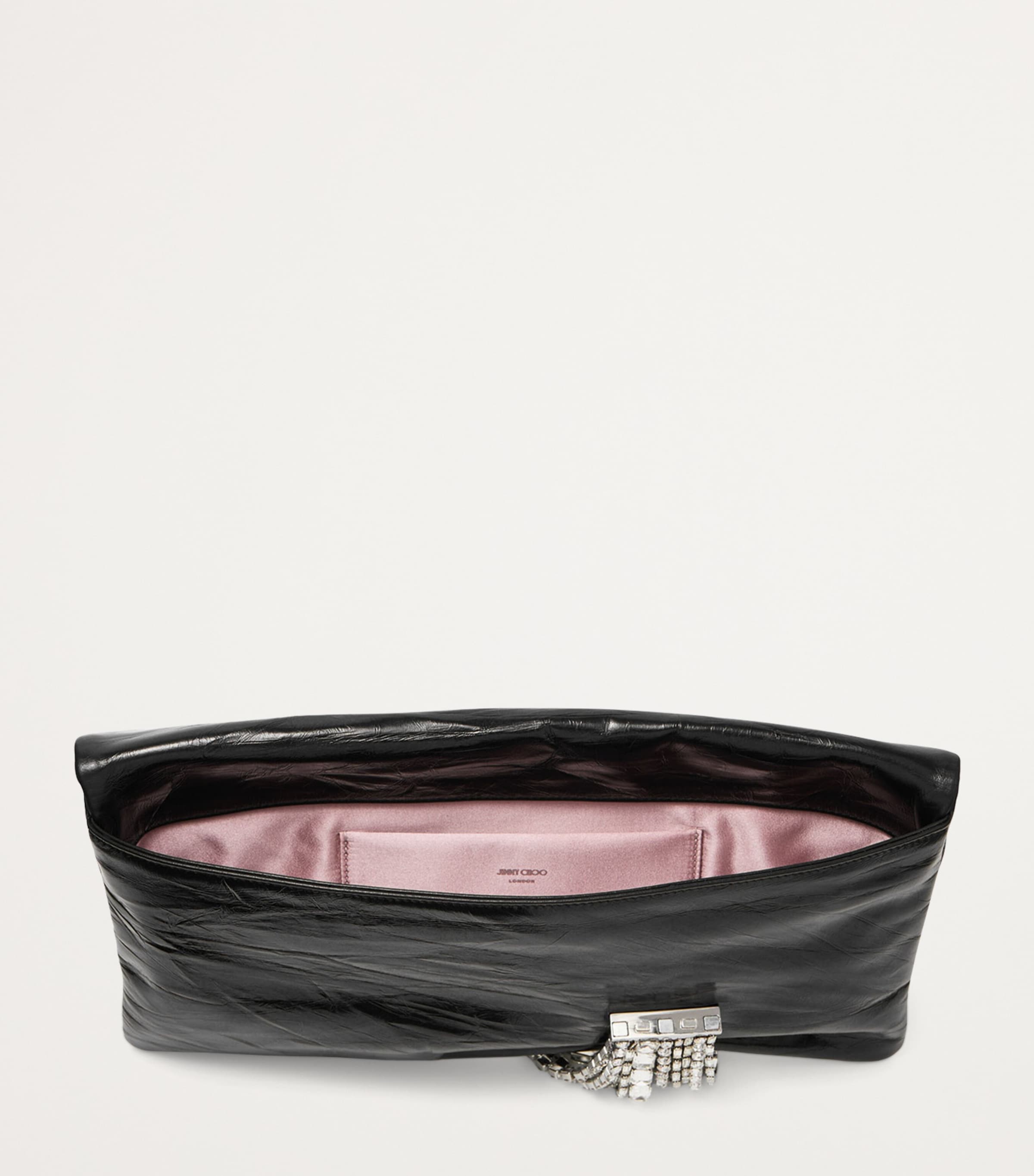 Leather-Crystal Zandra Clutch Bag BLACK/SILVER Image 3