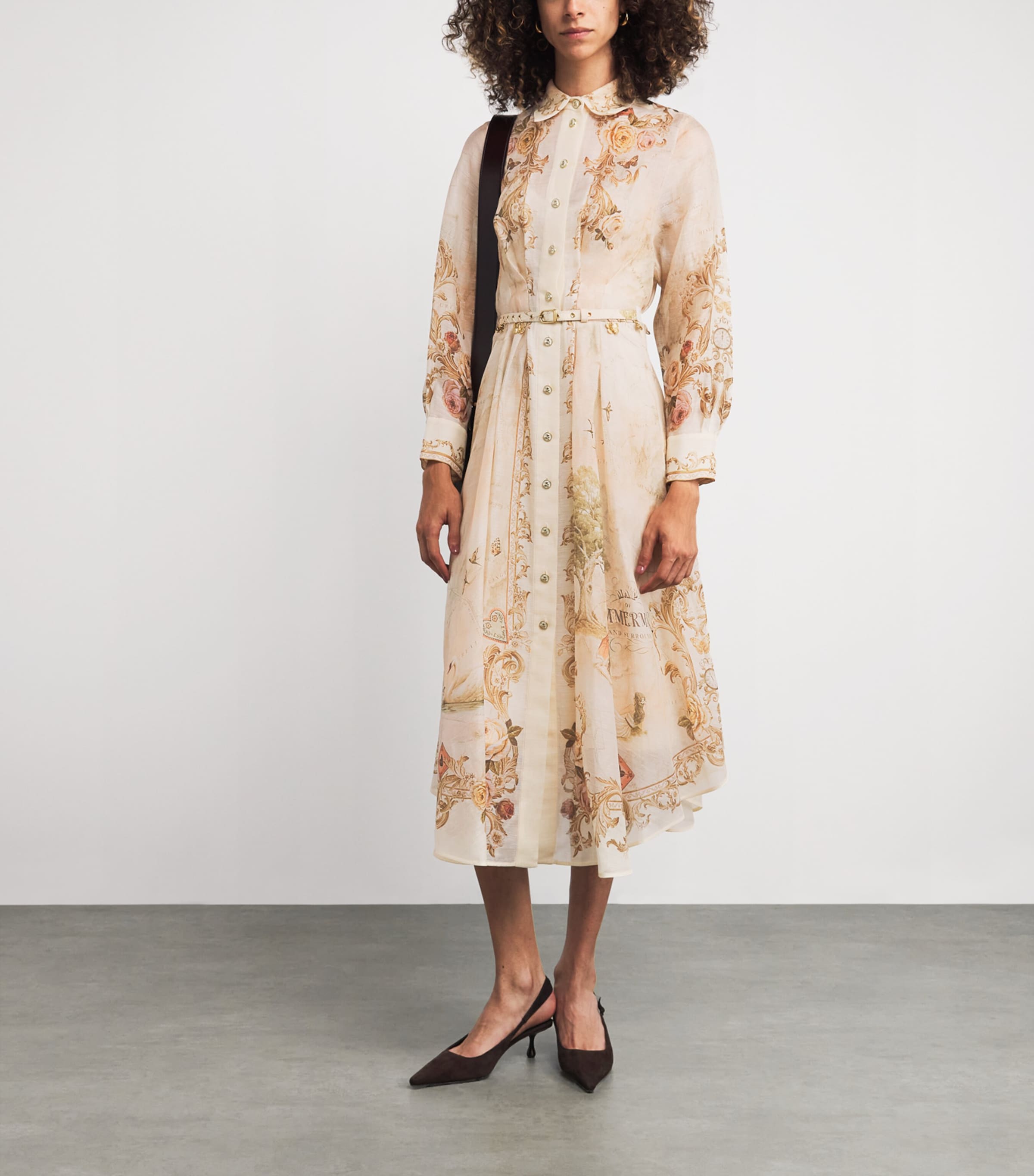 Zimmermann Womens Linen-Silk Memento Midi Shirt Dress Map Print Image 2