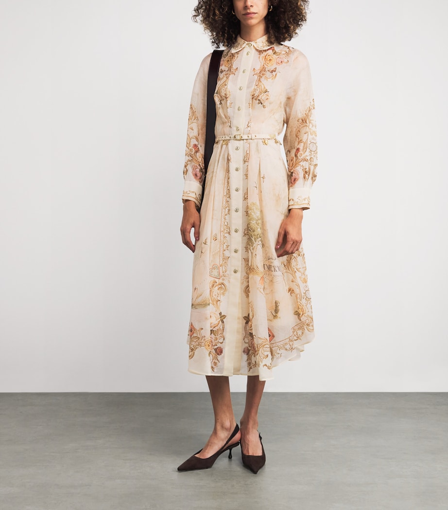 Linen-Silk Memento Midi Shirt Dress MAP PRINT Image 2