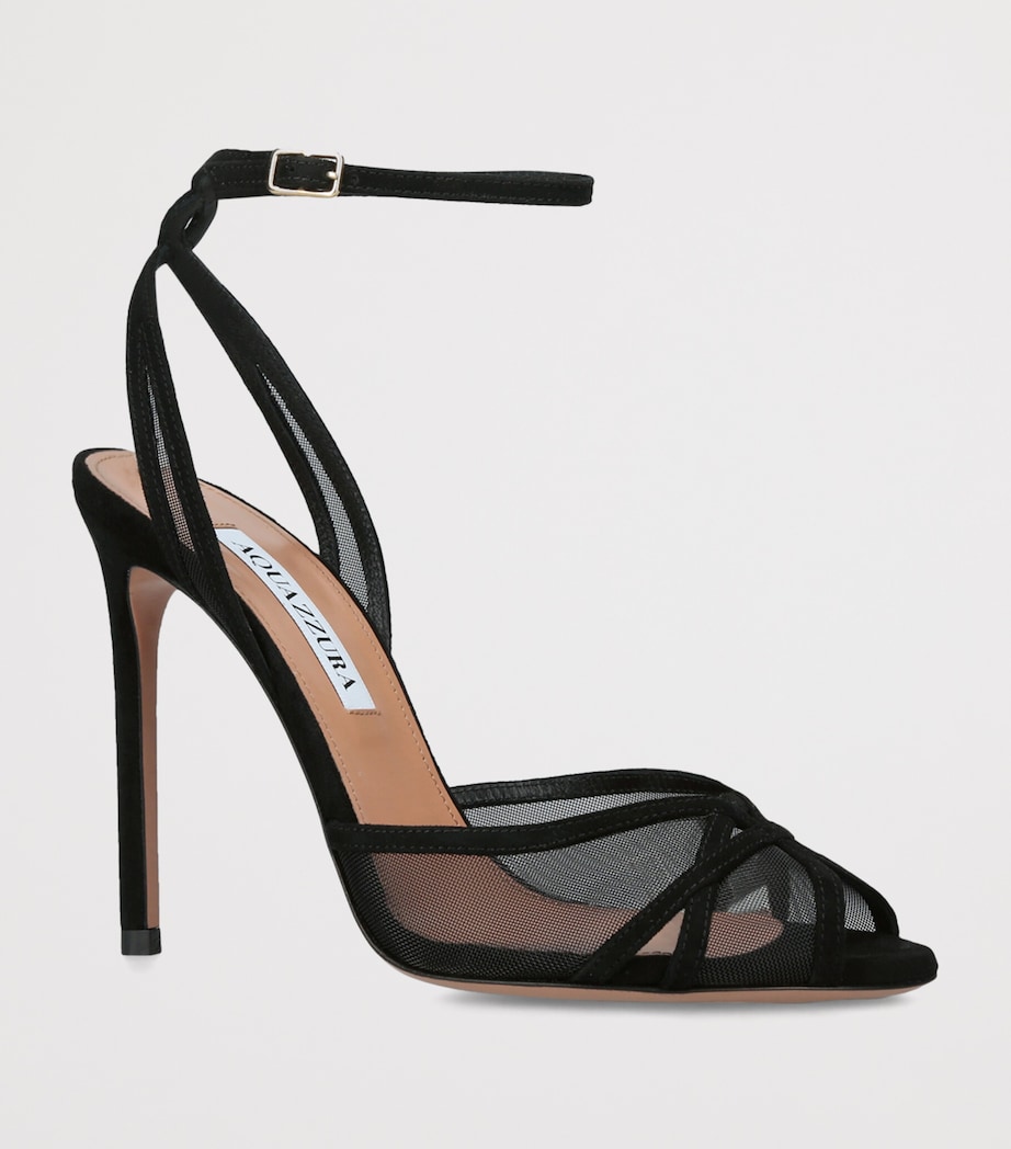 Aquazzura Suede Shear Heeled Sandals 105 Black Image 3