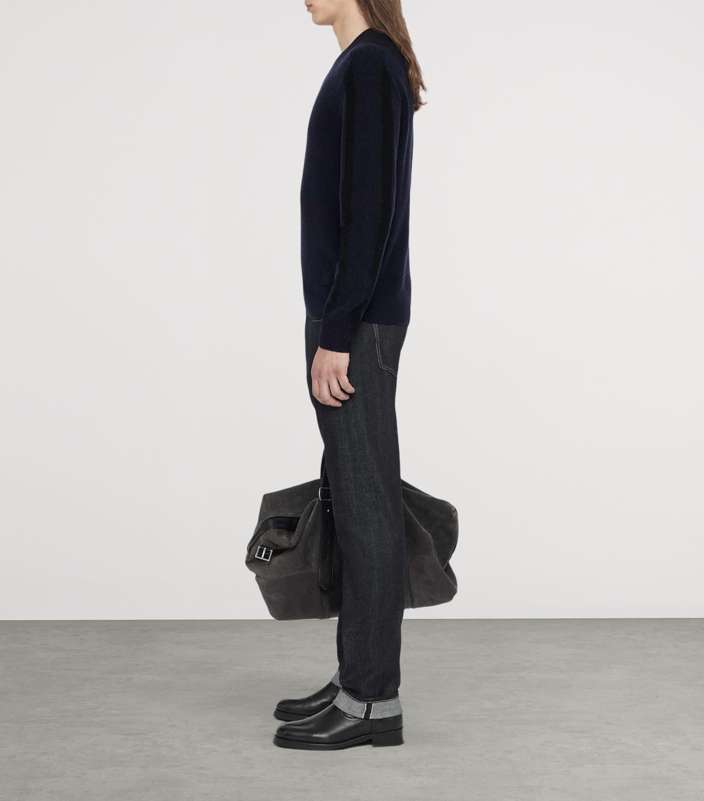 AllSaints Mens Merino Wool Hawke Sweater Navy Blue Image 8