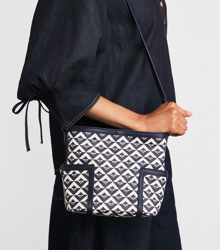Coated Canvas Geometric Bucket Bag NAVY Image 5