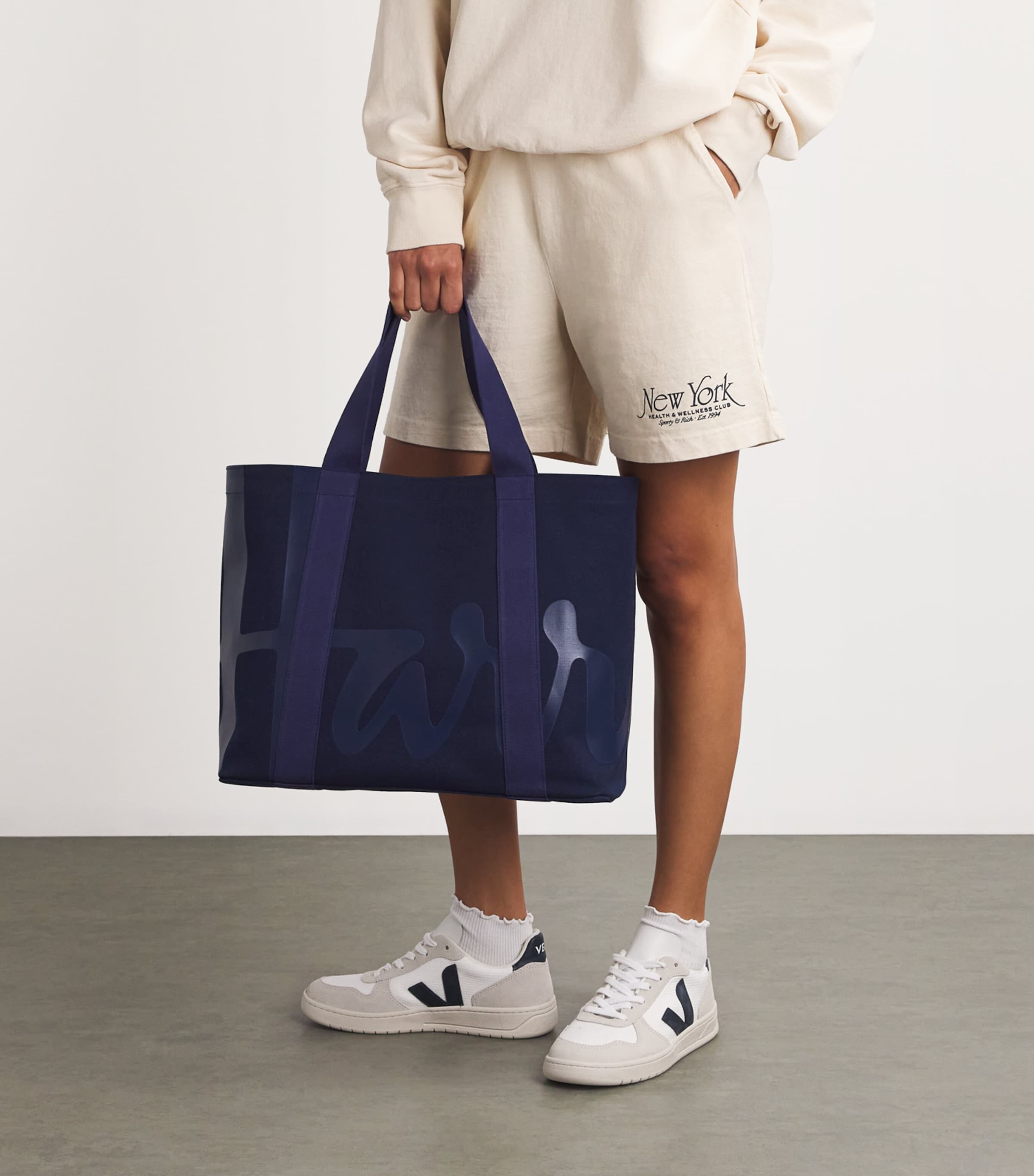 Medium Cotton Logo Tote Bag NAVY Image 5
