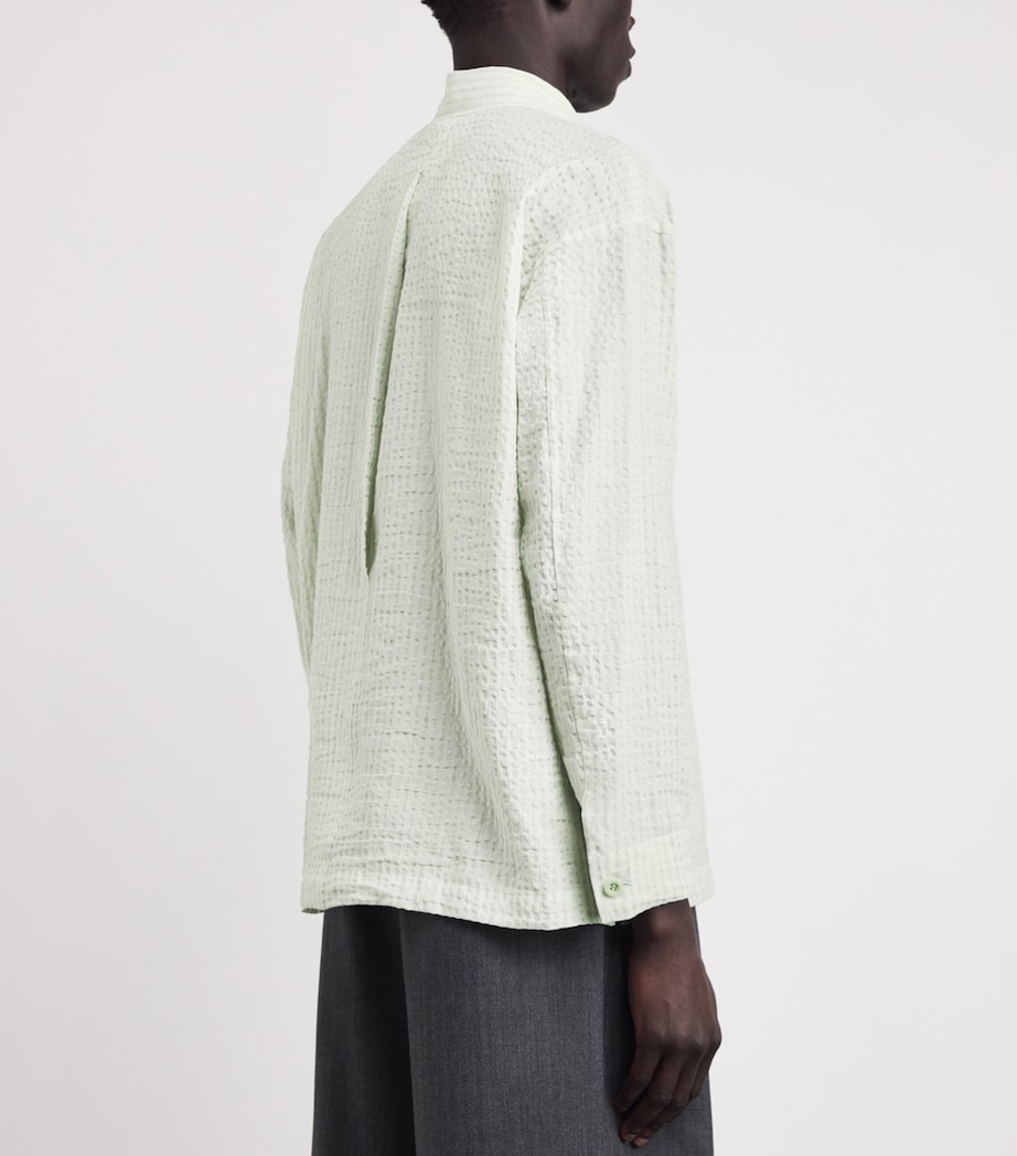 IM MEN Mens Cotton-Linen Stripe Shrink Shirt Sage Green Image 5