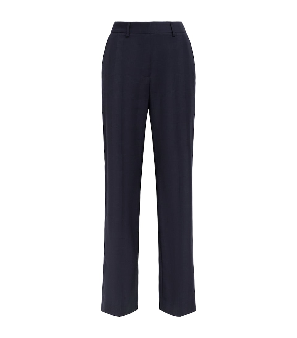 Blazé Milano Virgin Wool Check Lundy Tailored Trousers Navy