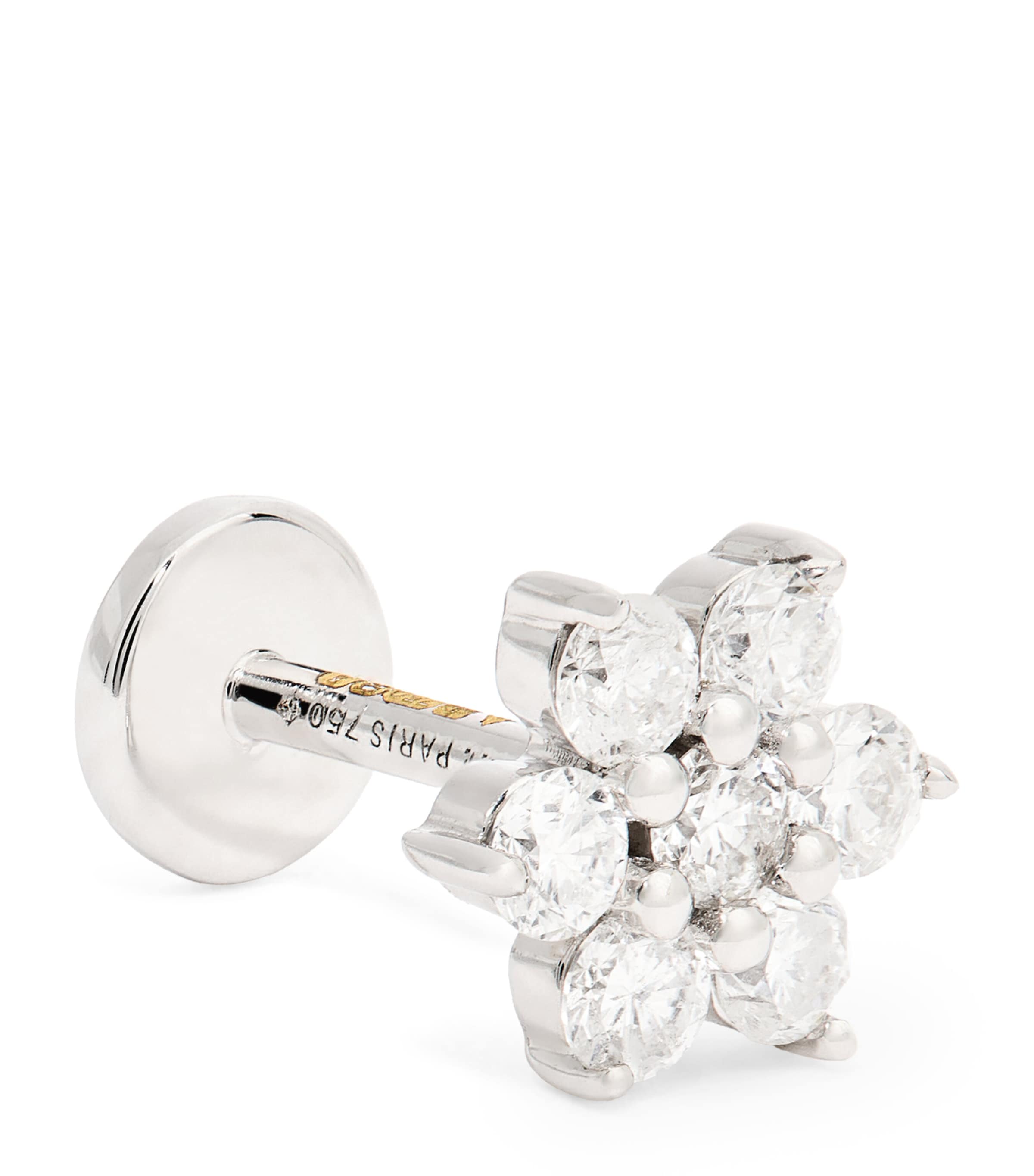 Persée White Gold And Diamond Flower Single Stud Earring In White
