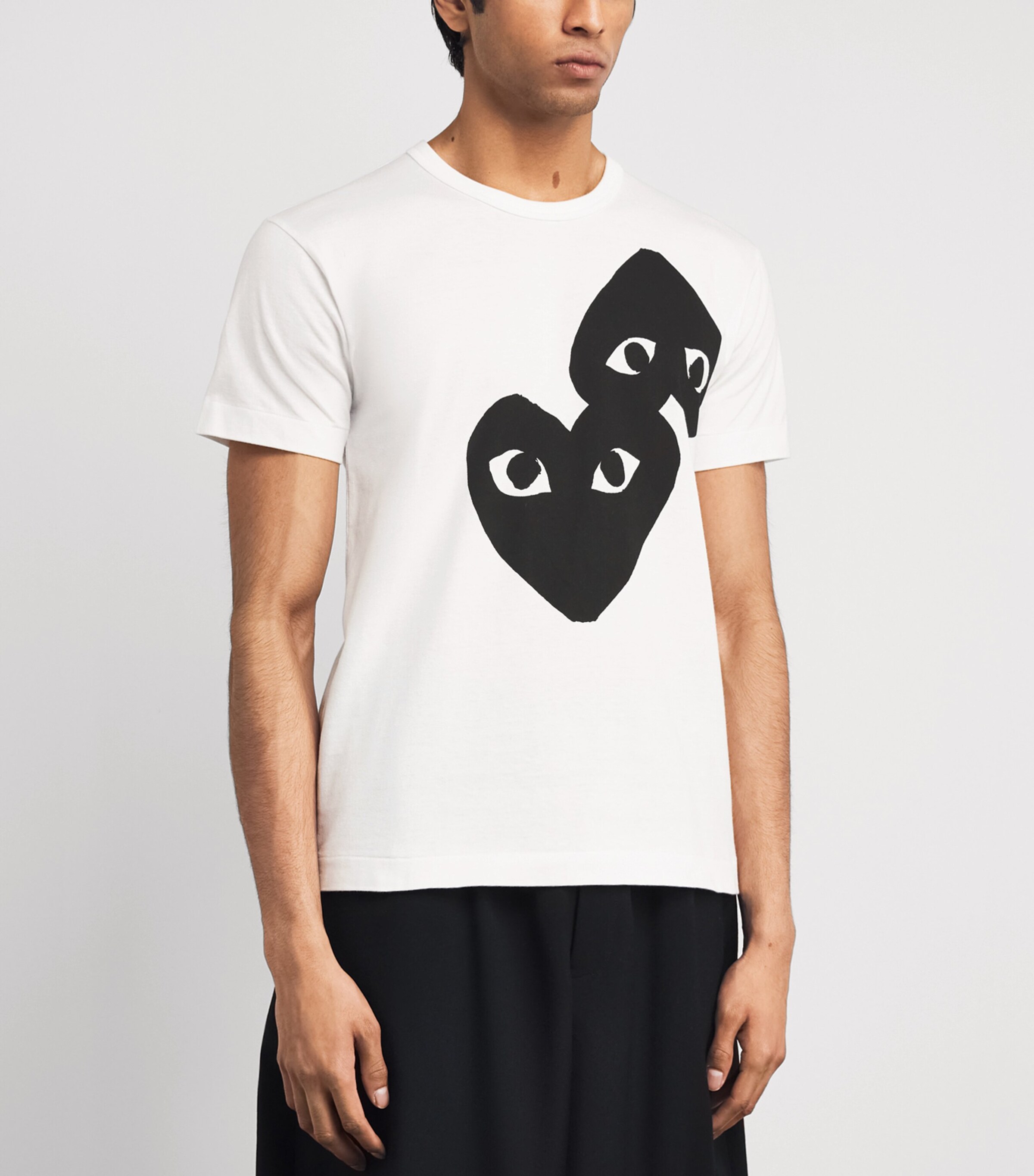 Comme Des Garçons Play Mens Cotton Double Mirrored Heart T-Shirt White Image 4