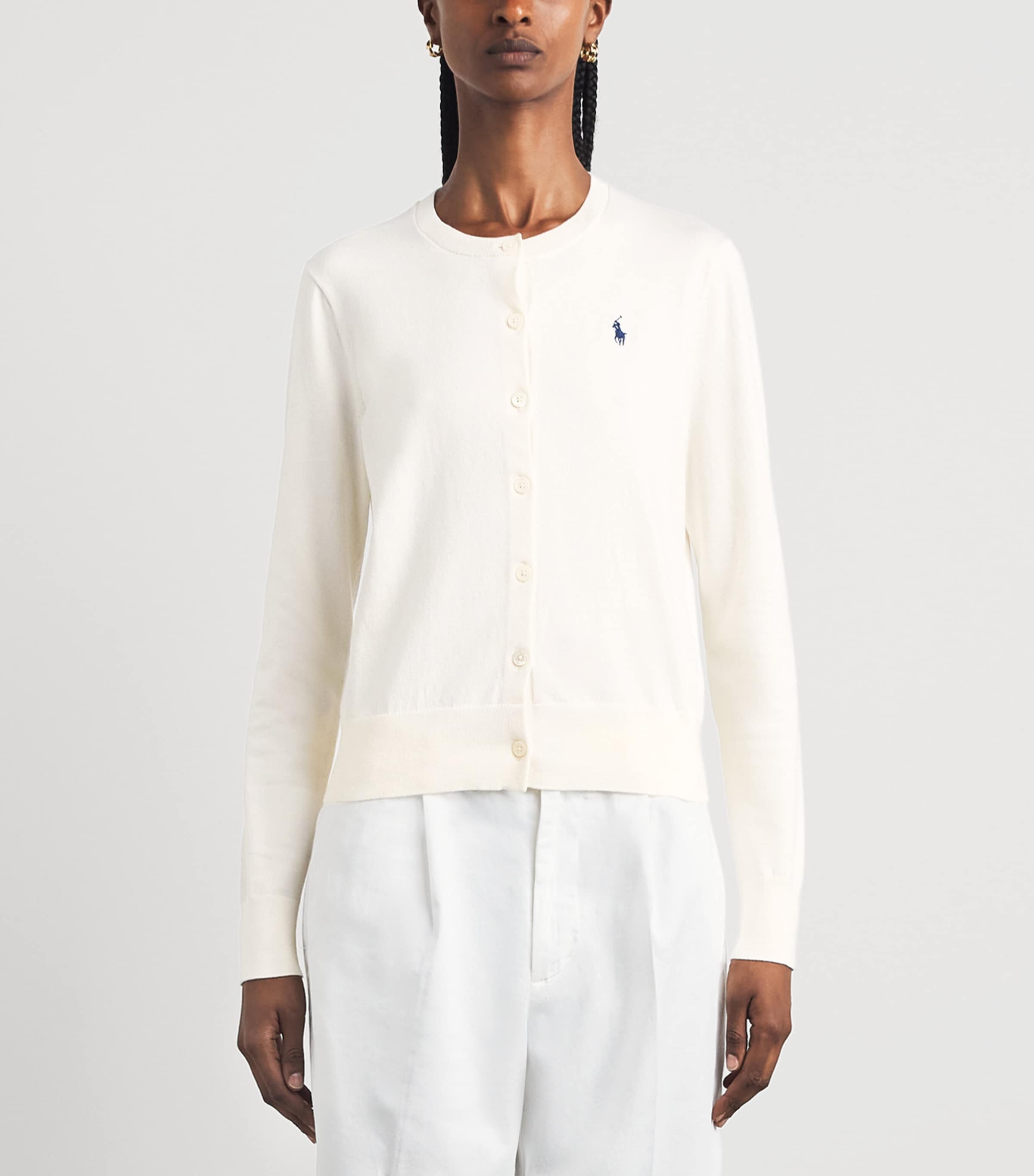 Polo Ralph Lauren Womens Pima Cotton Polo Pony Cardigan Collection Cream Image 4
