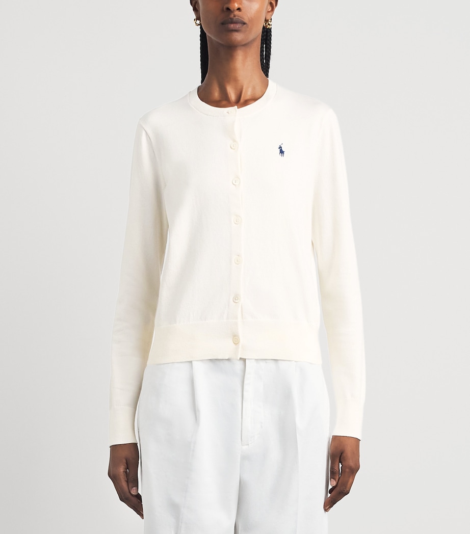 Polo Ralph Lauren Womens Pima Cotton Polo Pony Cardigan Collection Cream Image 4