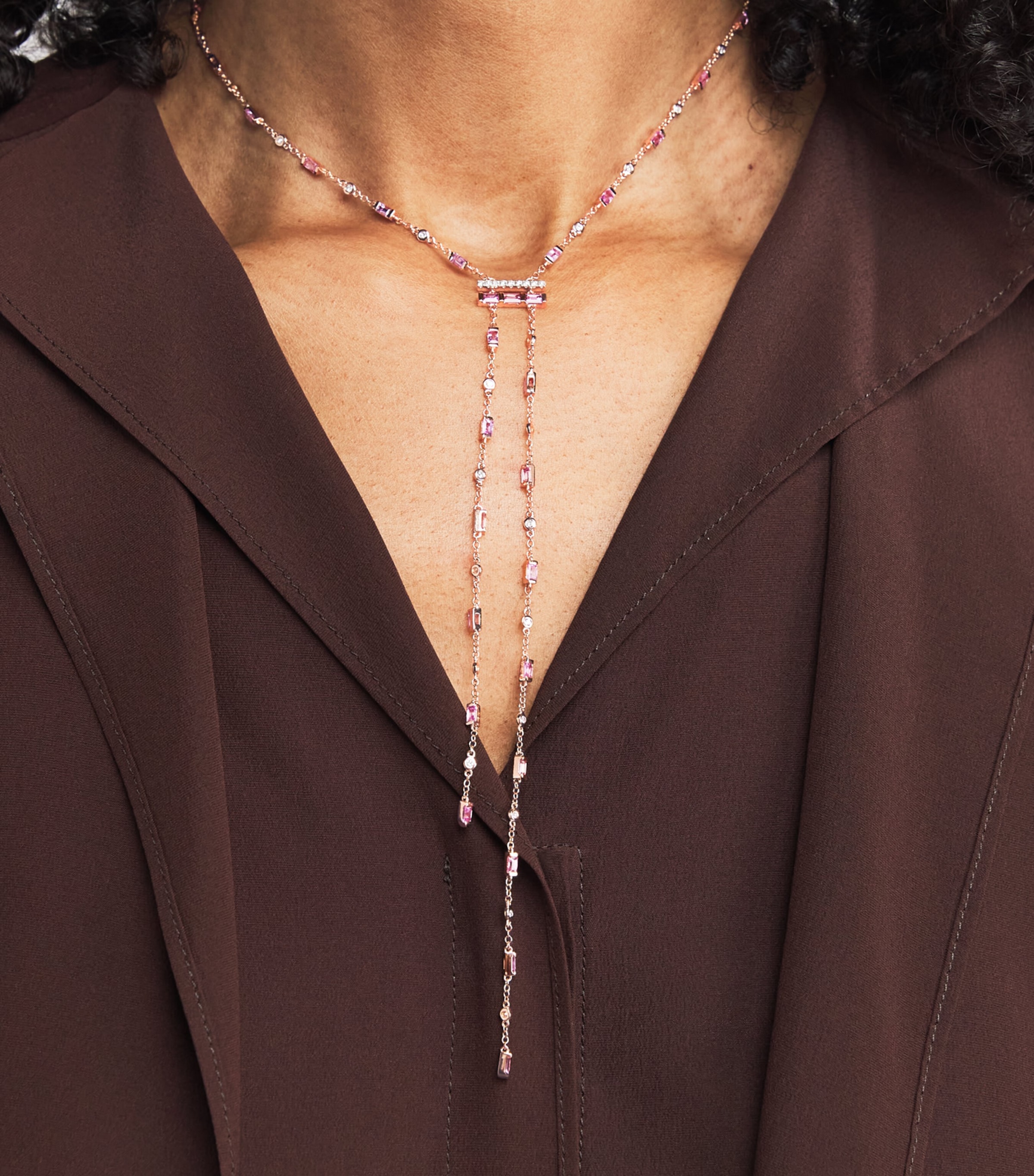 Rose Gold, Diamond and Sapphire Cascade Y Necklace ROSE GOLD Image 2