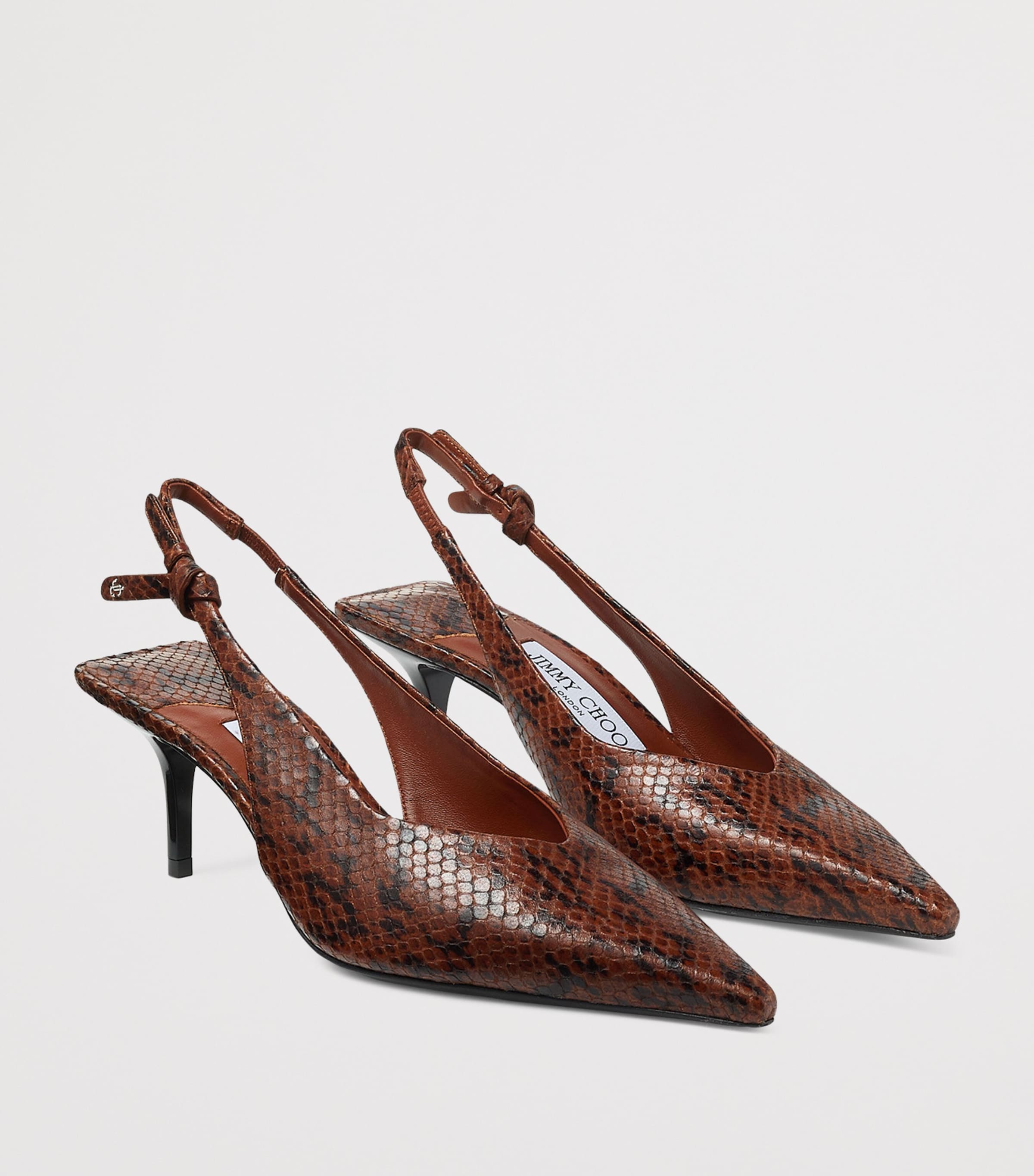 Camie 60 Leather Kigali Snake Print Slingback Pumps COGNAC Image 3
