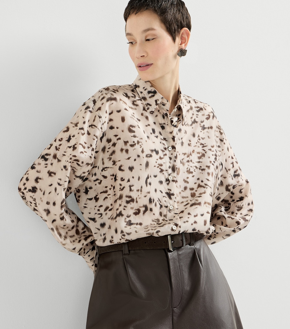 Brunello Cucinelli Womens Silk Lynx Print Pongee Shirt Image 4