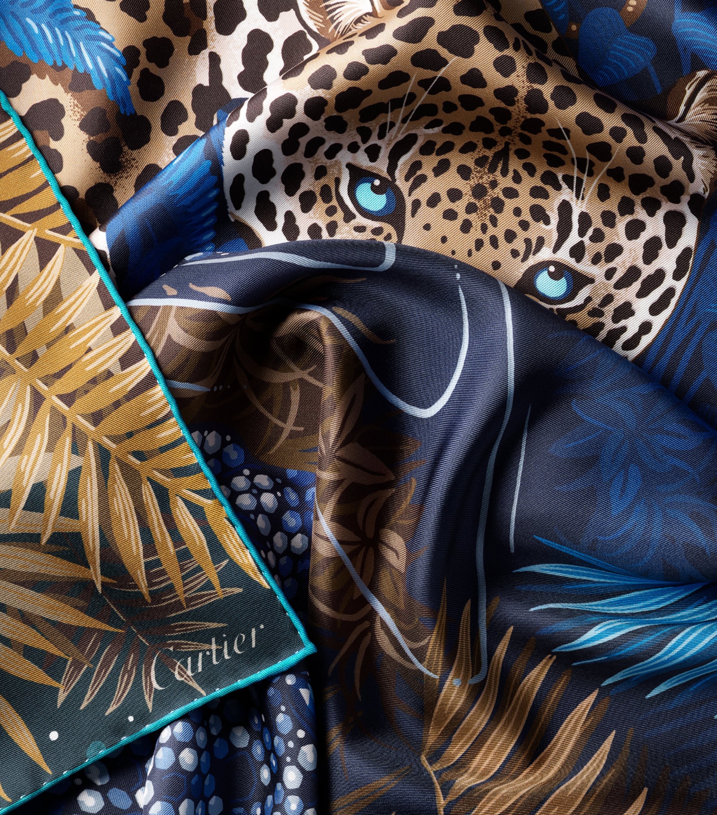 Cartier Navy Silk Panthère Double-Sided Scarf | Harrods UK