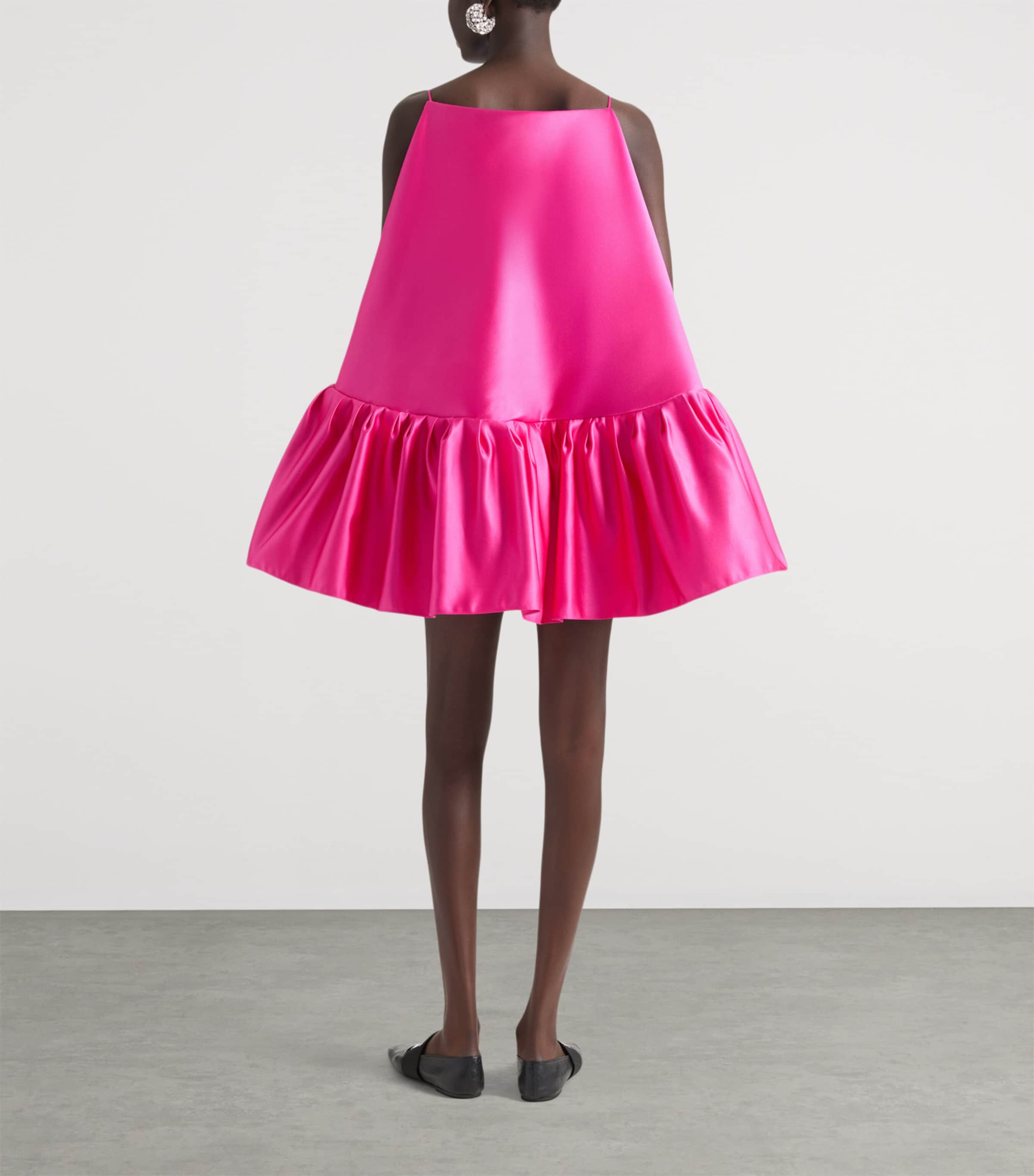 Silk Ruffled Round Mini Dress FUCHSIA Image 3