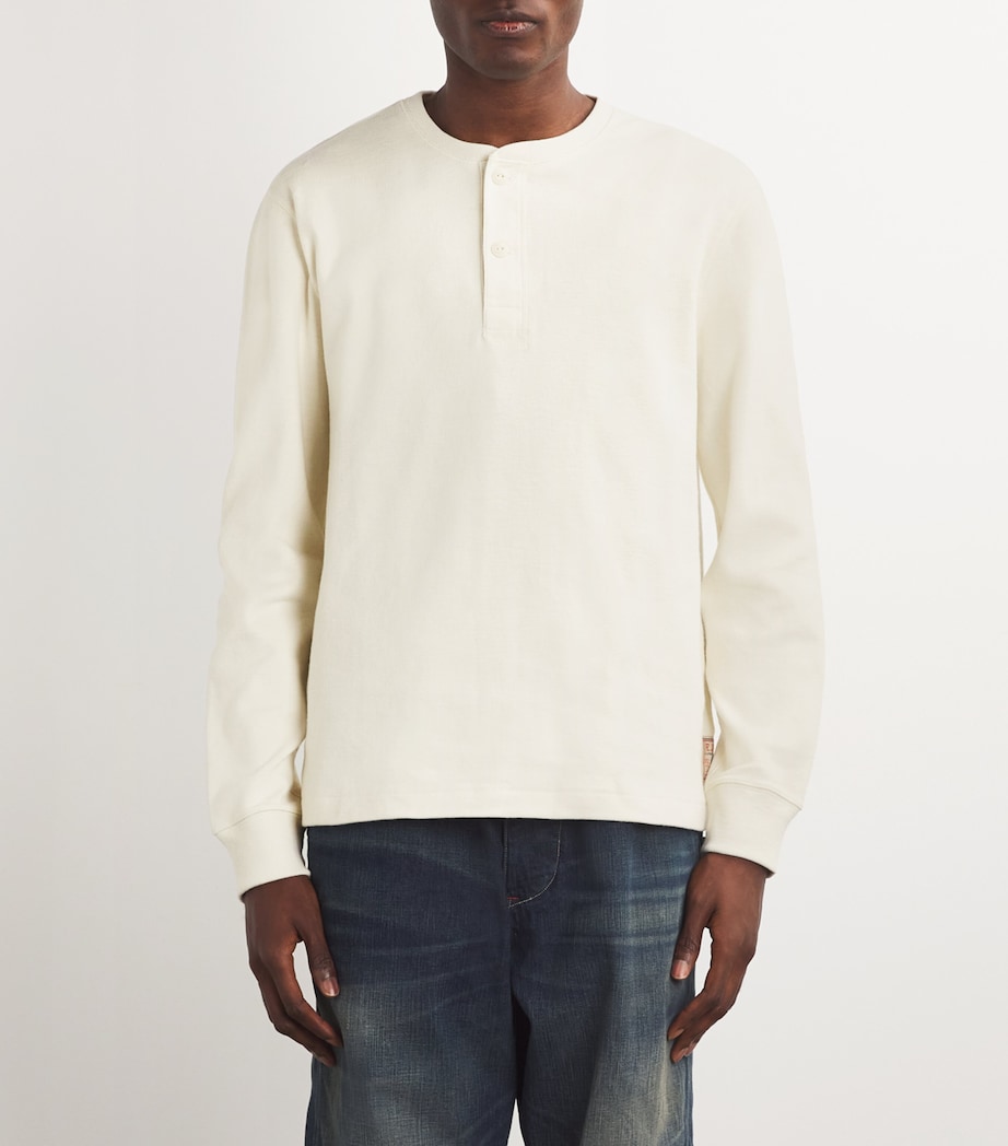 Coles Bay Long Sleeve Henley Top in White Coles Bay Long Sleeve Henley Top in White