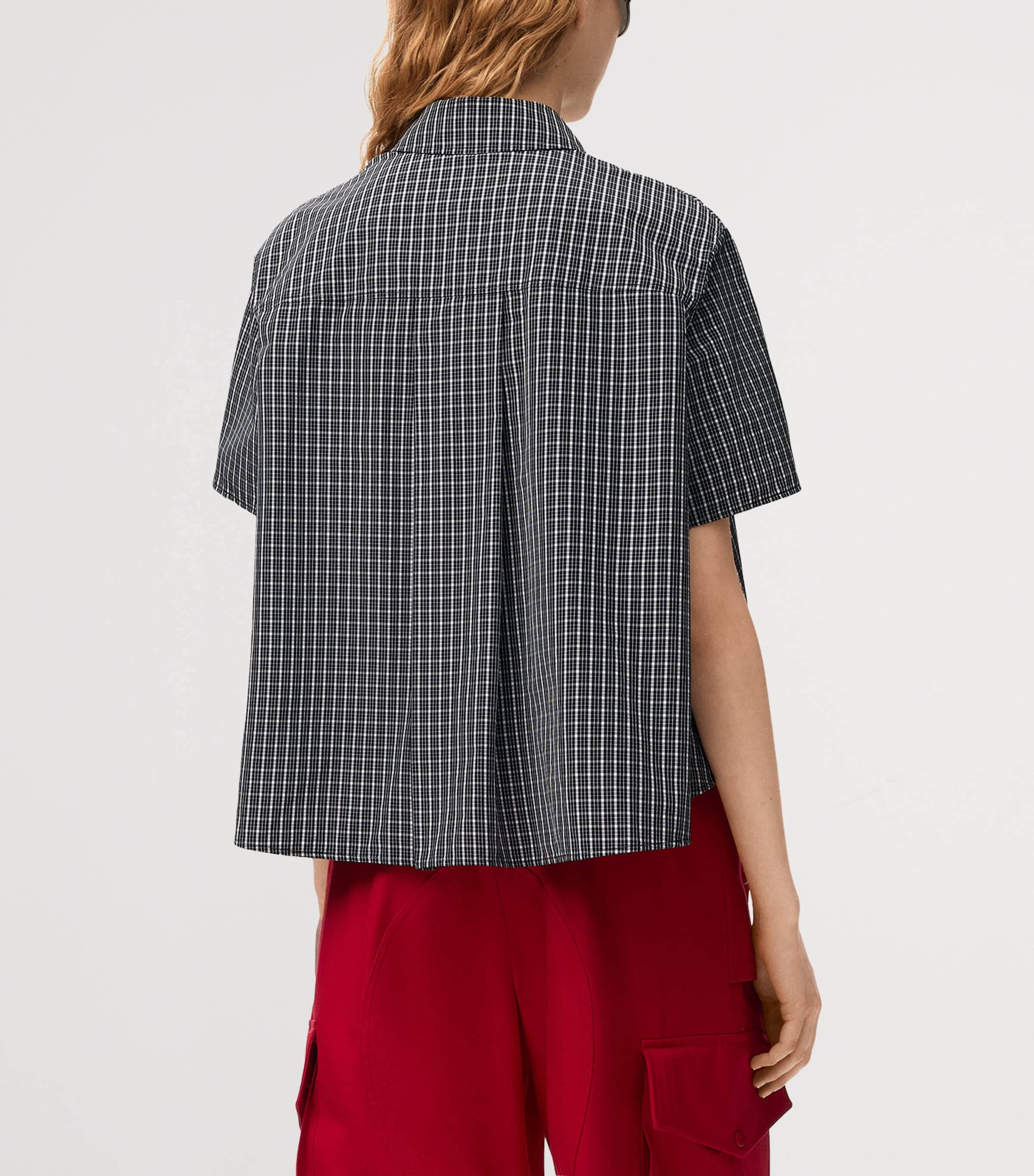 LOEWE Womens Check Trapeze Short-Sleeve Shirt Black/white Image 4
