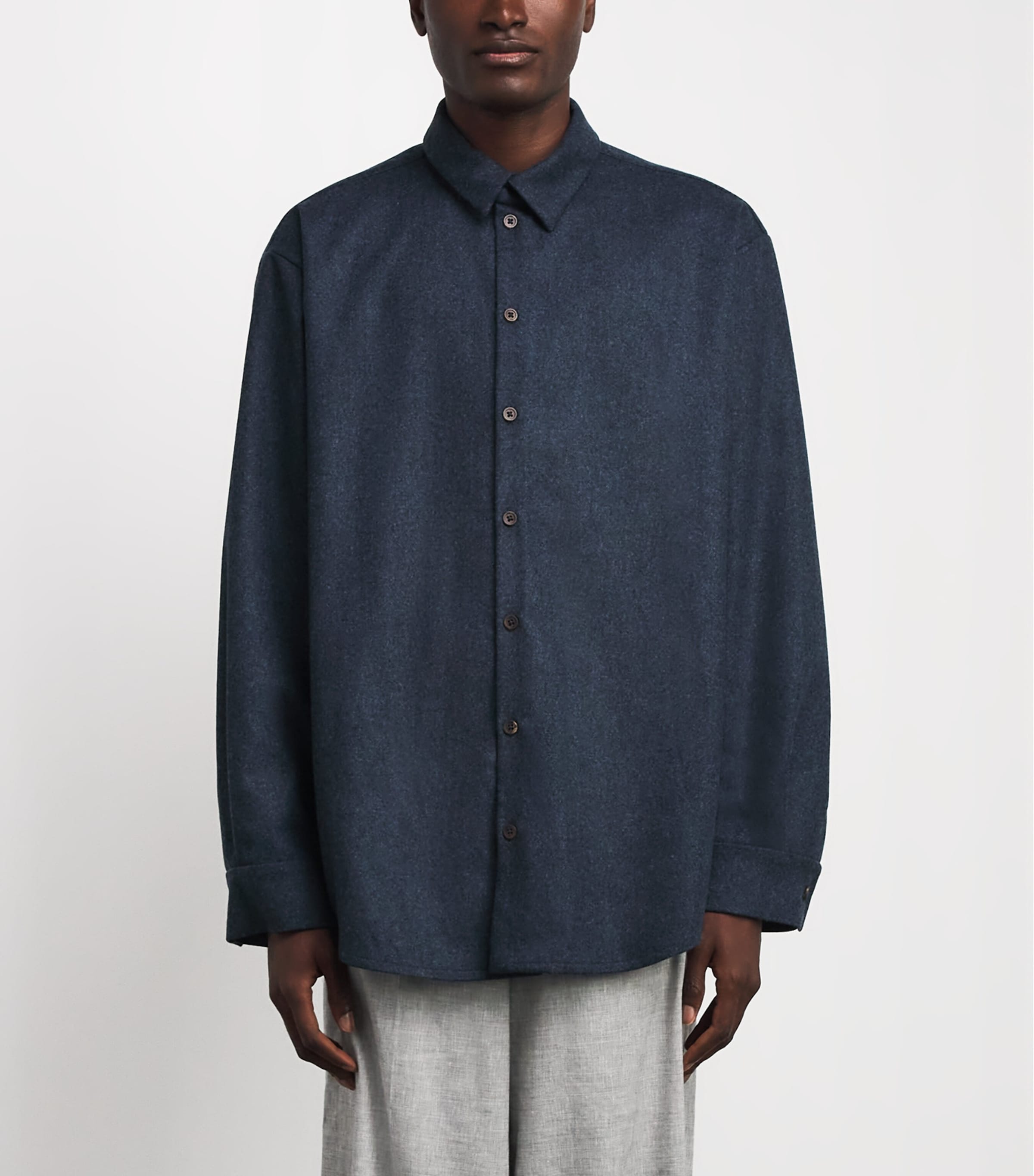 Johnstons Of Elgin Mens Wool-Cashmere Overshirt Indigo Twill Image 4